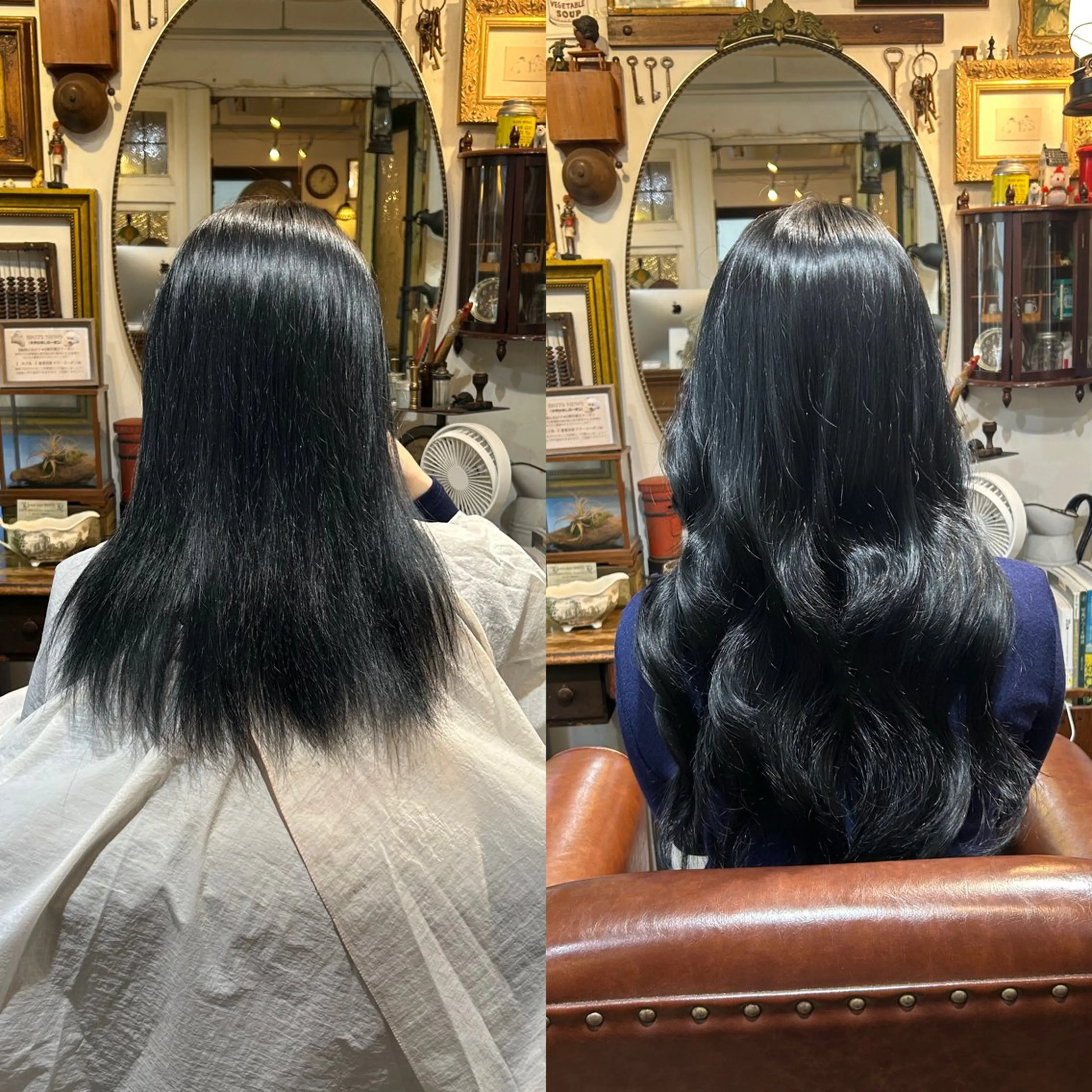 ロング カラー シールエクステ 黒髪 ブルーカラー ブルーブラック エクステ カット ヘアカラー エクステ BRITS 渡辺 菜々子のヘアスタイル