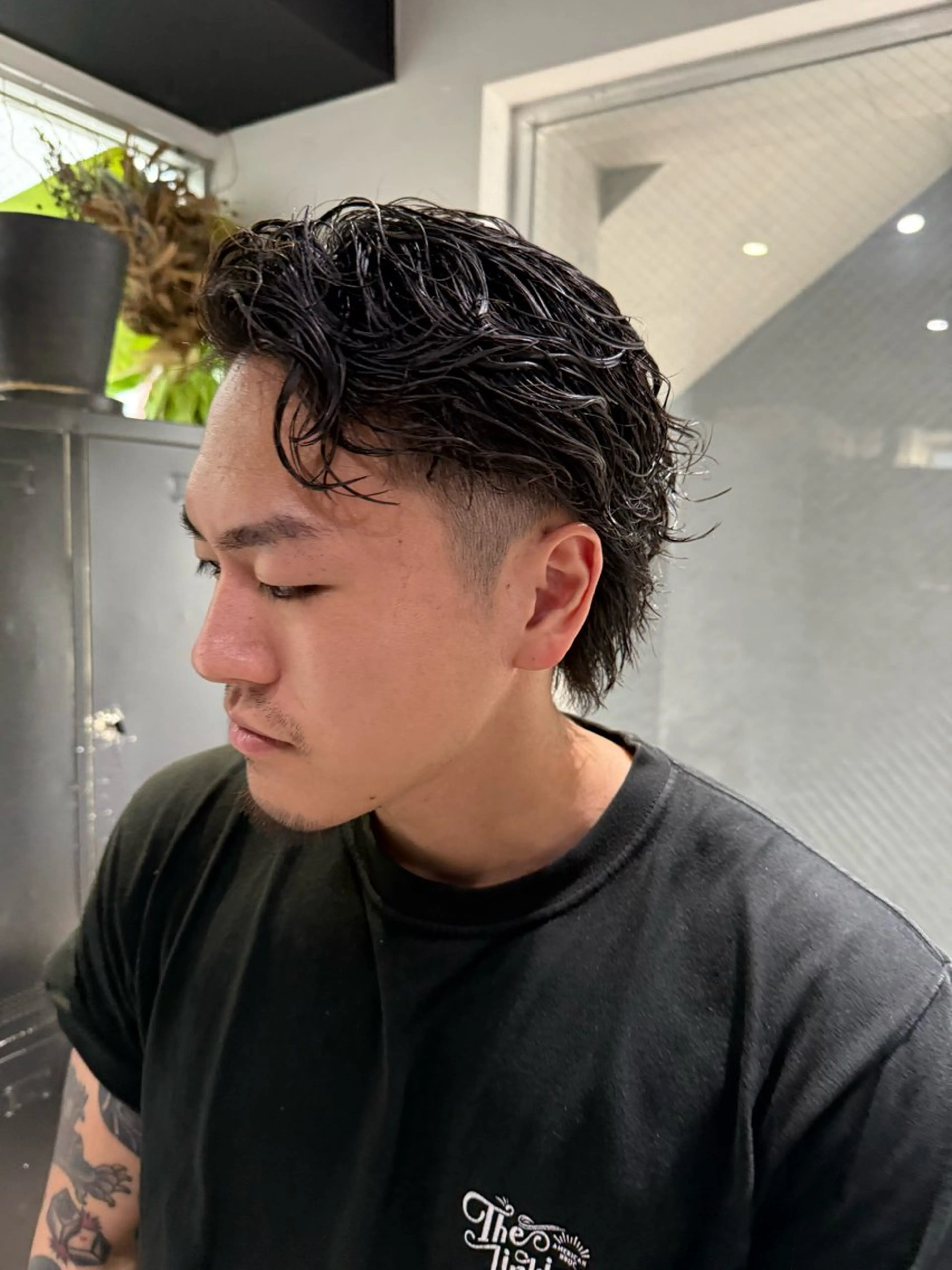 ショート カット パーマ 山影✨バレイヤージュ ハイライト✨メンズ◎のヘアスタイル