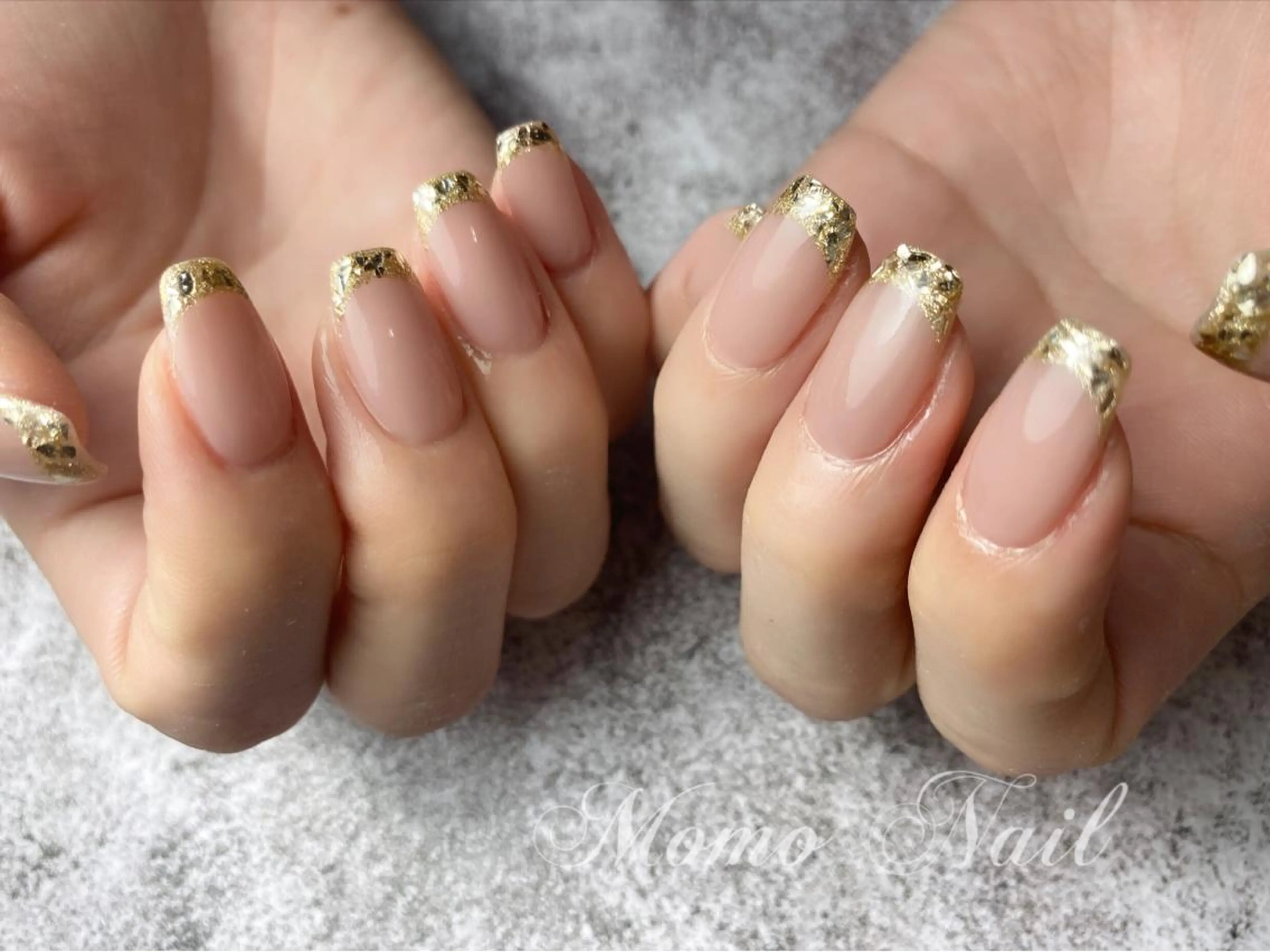 【ハンド自爪】SNS★大人気のガラスフレンチ☆ベースカラー500色からお選び頂けます！※パーツ別途料金になります♪の写真