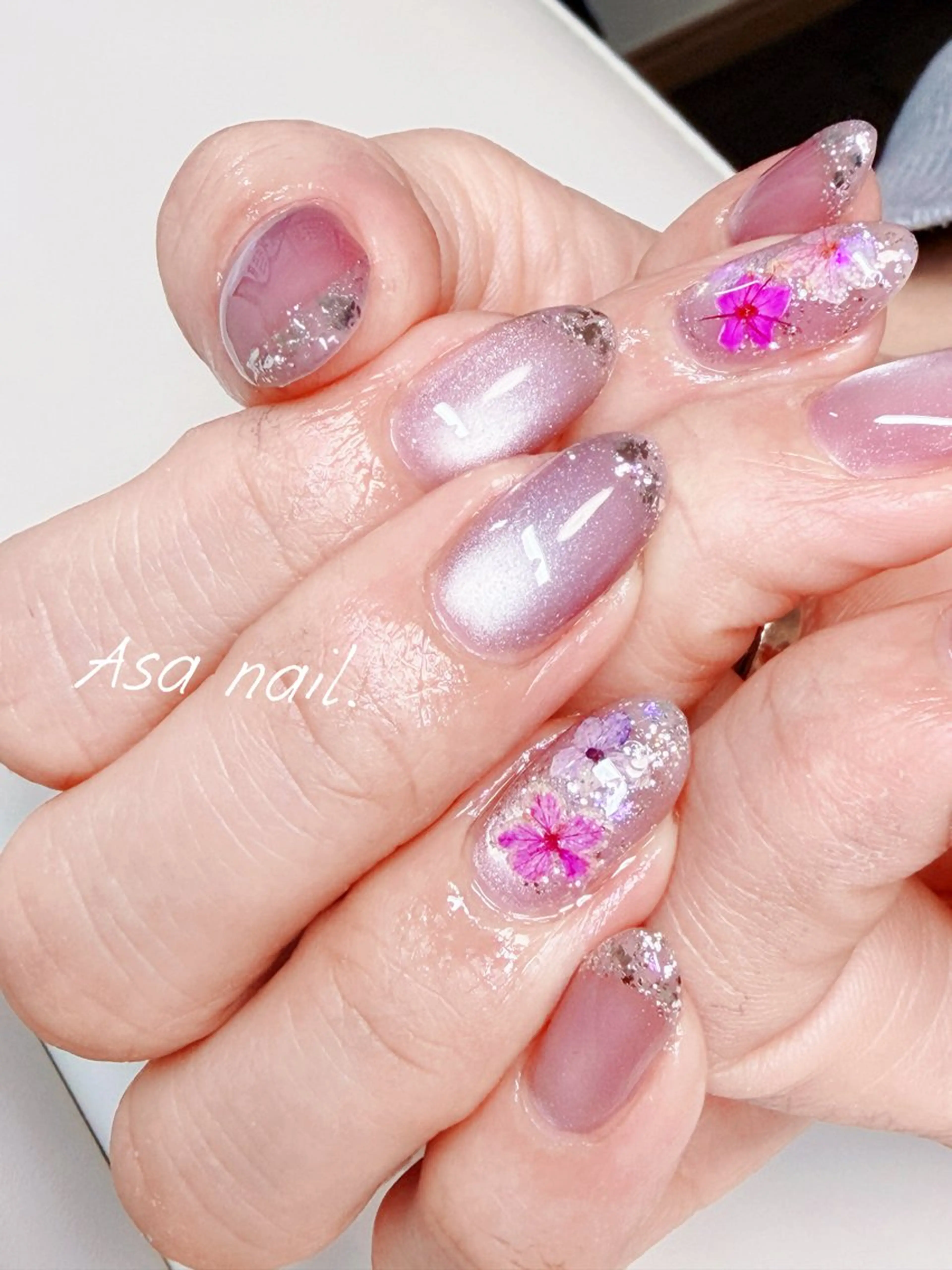 ネイル フラワーネイル フレンチネイル ガラスフレンチ ハンドネイル Asa Nail 亀戸 平井のネイルデザイン