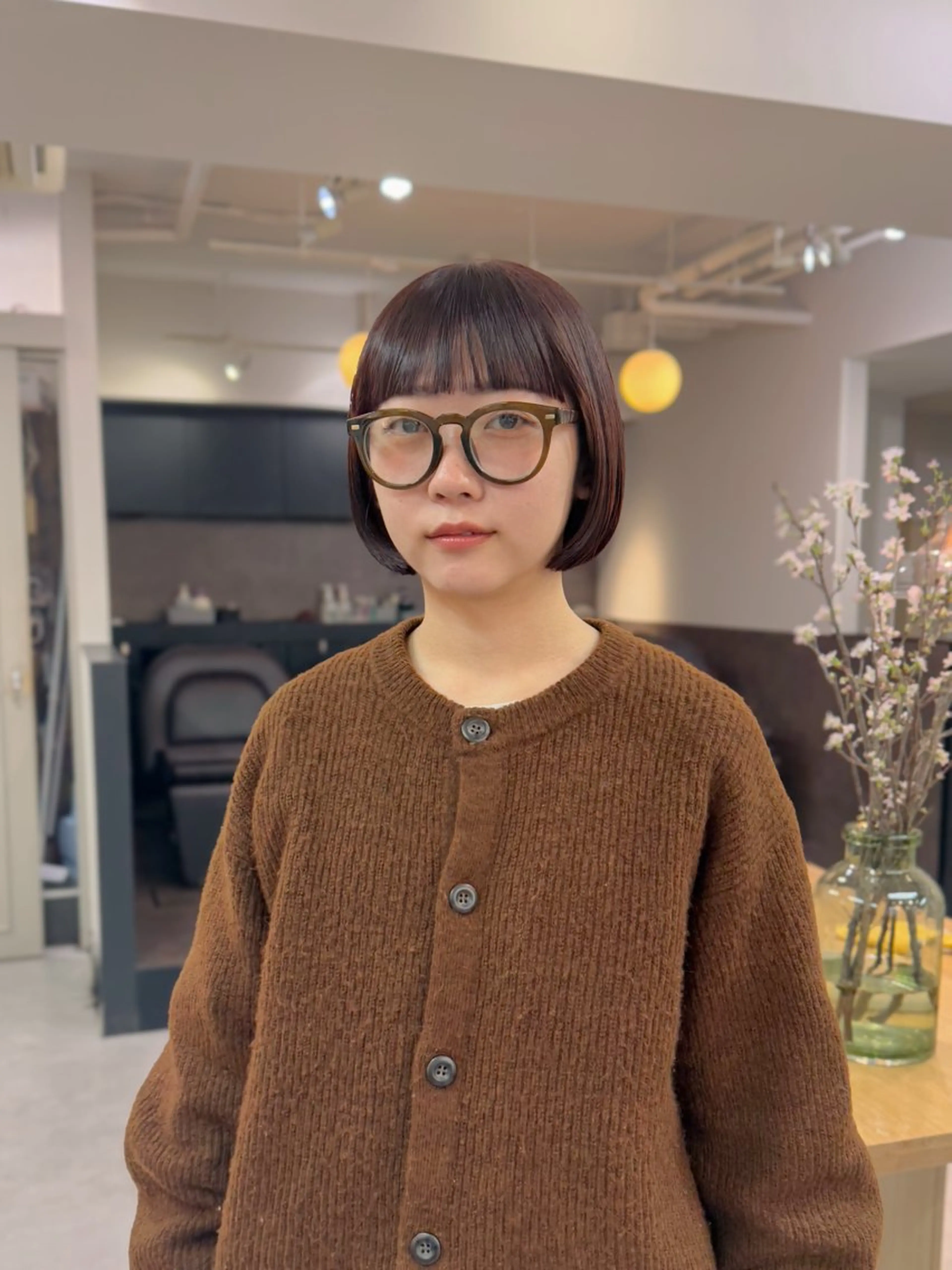 ショート カラー ボブ ワイドバング カット ヘアカラー パーマ＊ 顔まわり似合わせのヘアスタイル