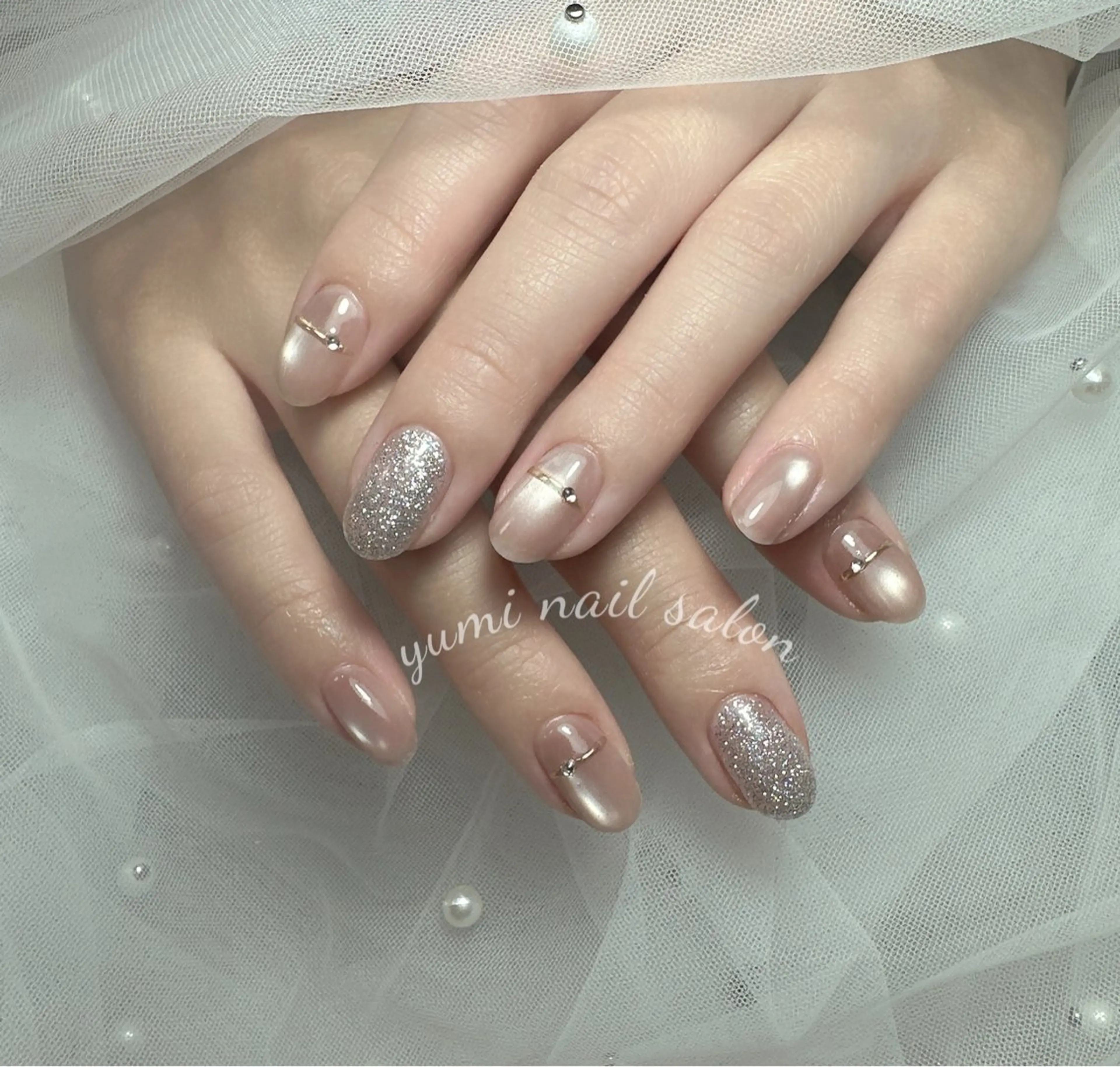 ネイル yumiジェル& チップ長さだしのネイルデザイン