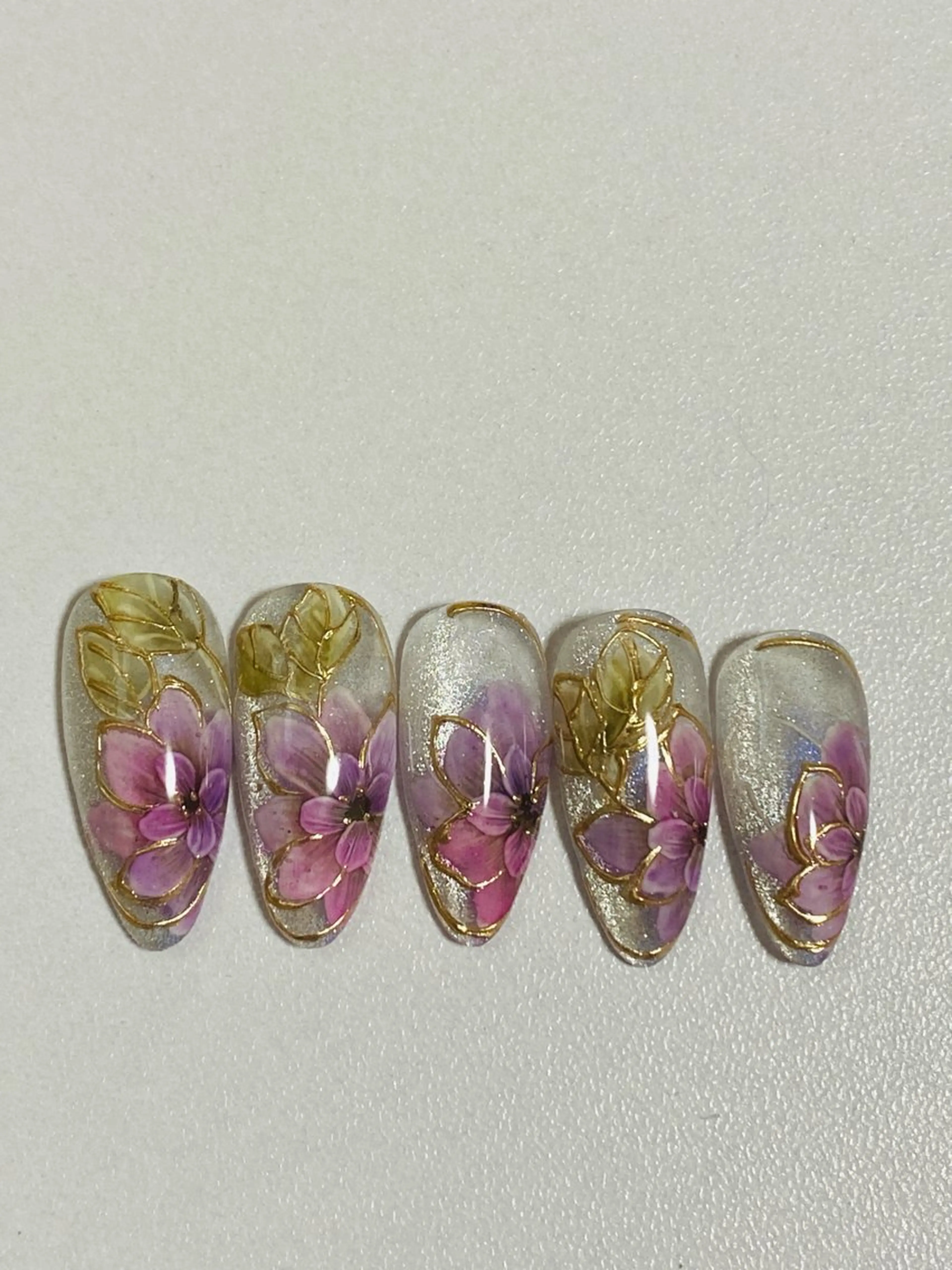 ネイル フラワーネイル マグネットネイル ミラーネイル ピンク パープル 自宅ネイルサロン ♦️nuance♦️のネイルデザイン