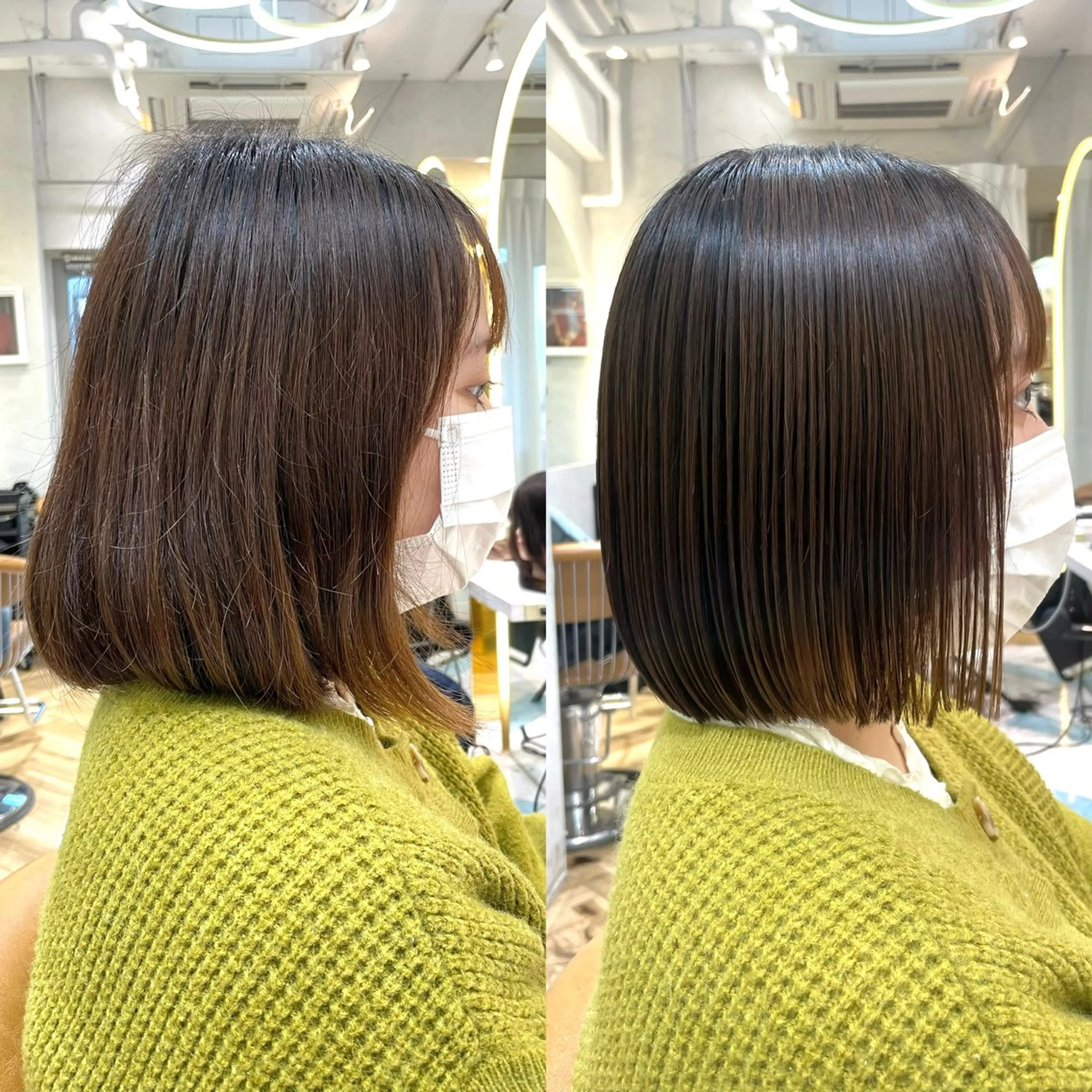 ショート 切りっぱなしボブ ボブ 縮毛矯正 カット ヘアカラー トリートメント 韓国レイヤー 🧸🤍ちずみのヘアスタイル