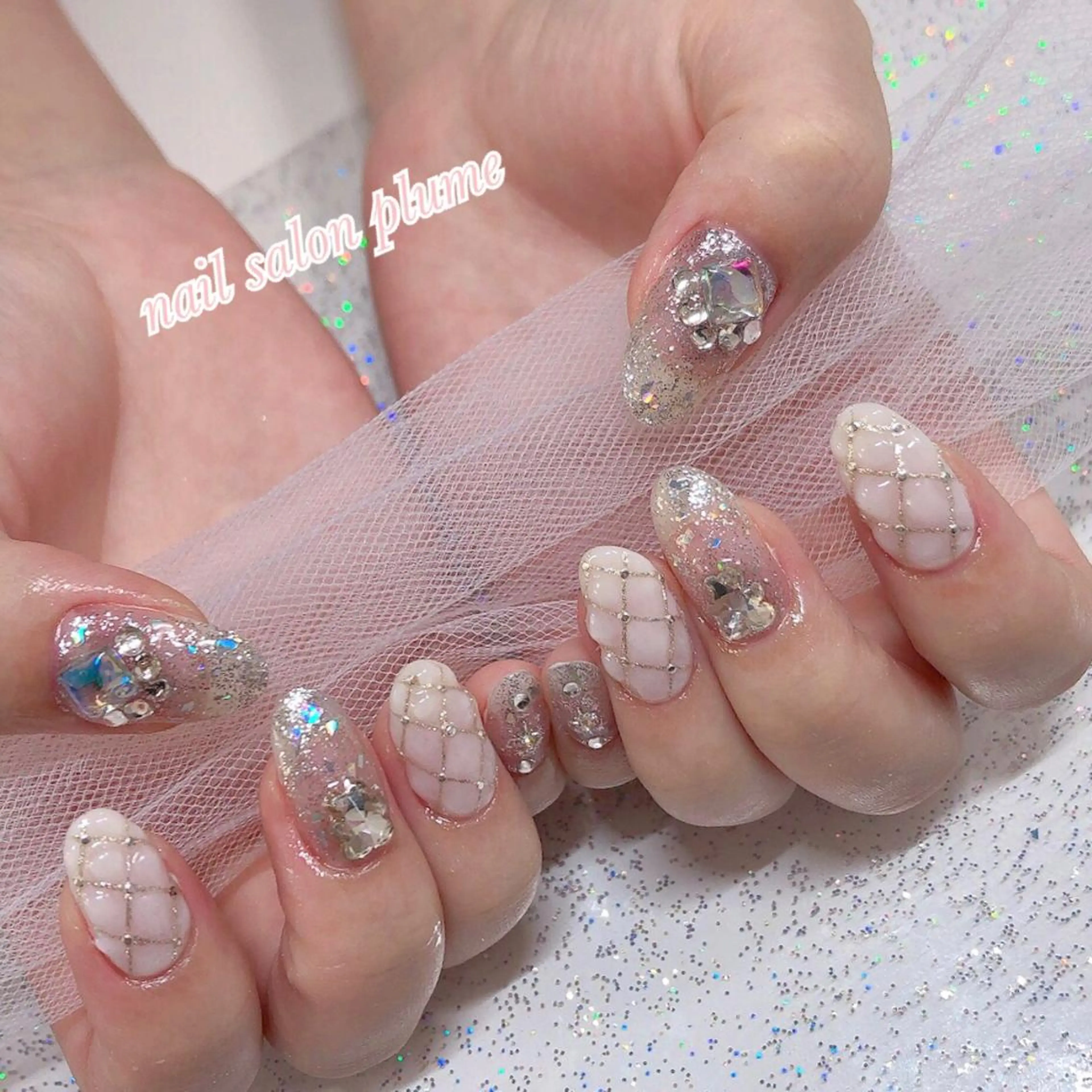 ネイル アートネイル ガーリー ハート キラキラネイル 韓国ネイル ハンドネイル plume nail ☆韓国ネイルのネイルデザイン