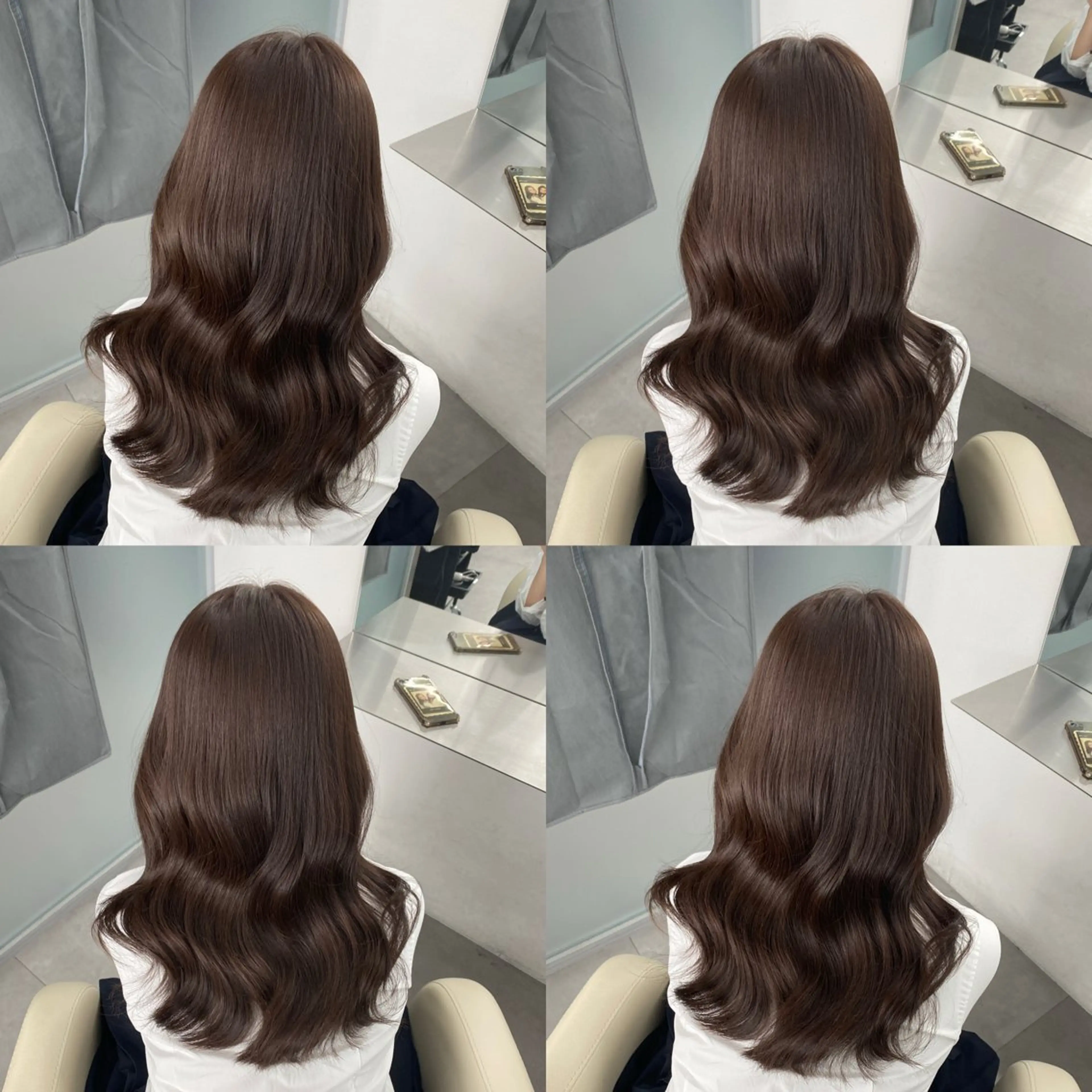 セミロング カラー ベージュカラー オリーブベージュ くびれヘア 韓国風ヘア ヘアカラー トリートメント 江坂トレンド韓国風 髪質改善shinoのヘアスタイル