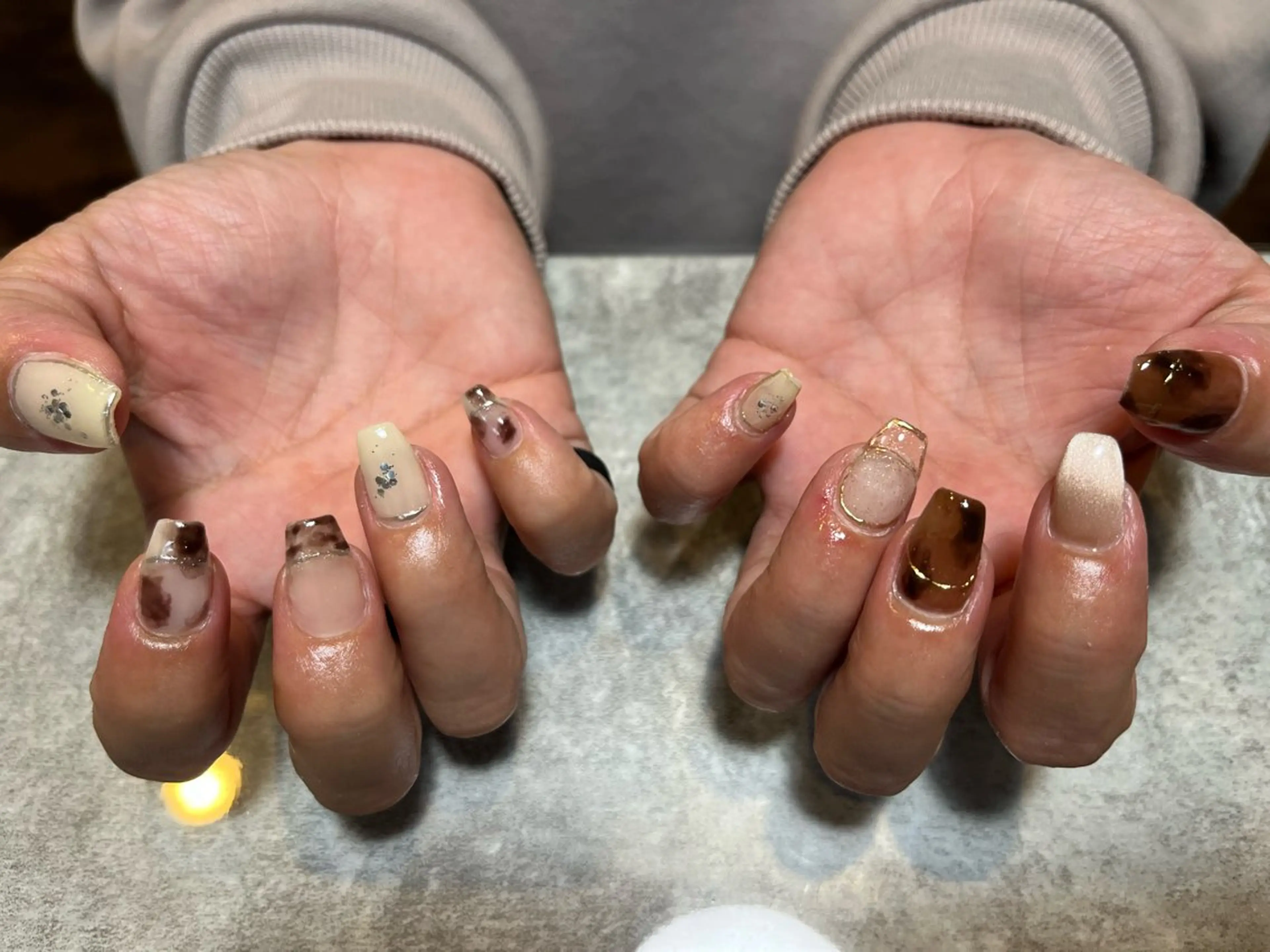 ネイル べっ甲ネイル 長さ出し 福井 ゆののネイルデザイン