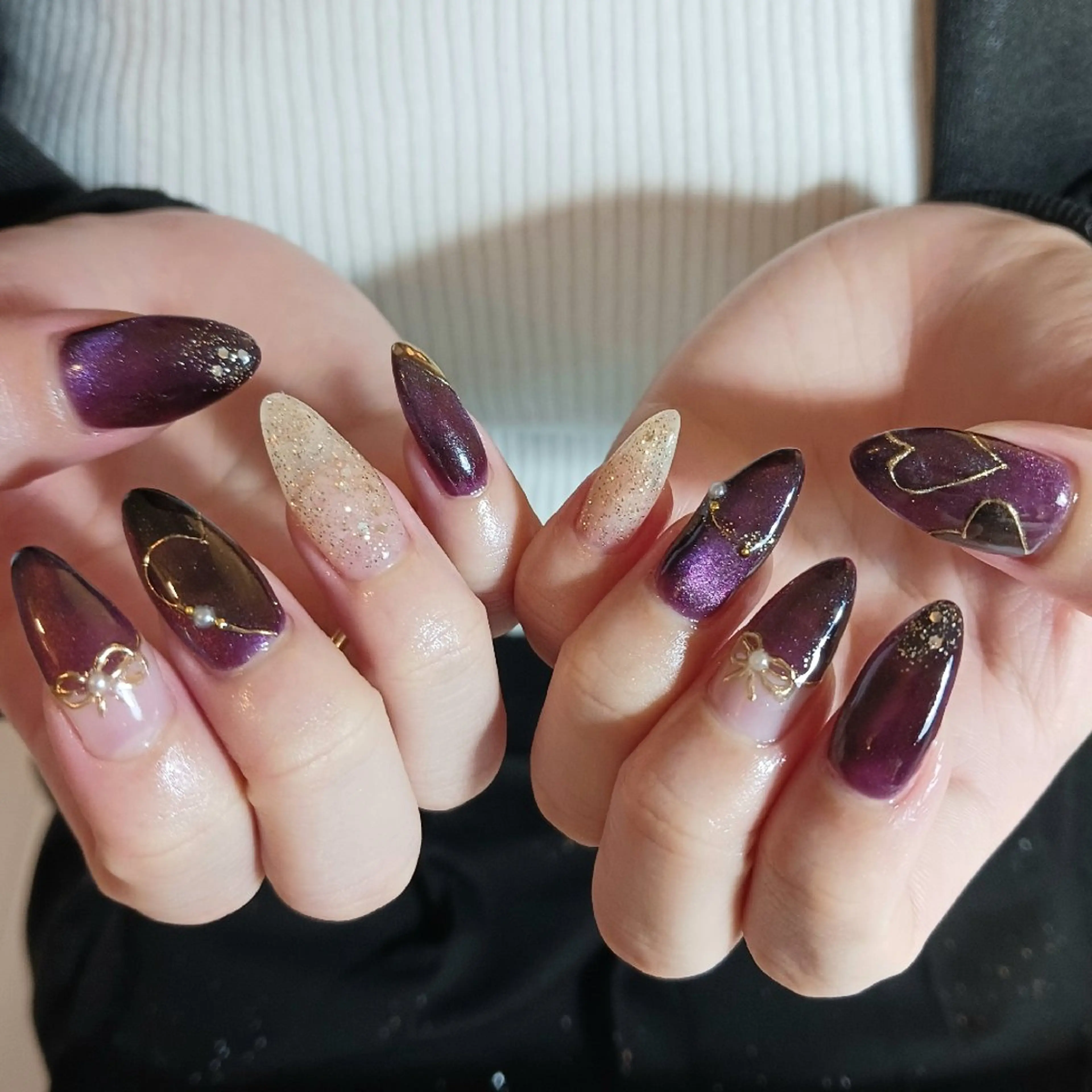 ネイル アートネイル ハート ロングネイル マグネットネイル ミラーネイル ハンドネイル owlnail /持込みデザイン専門のネイルデザイン