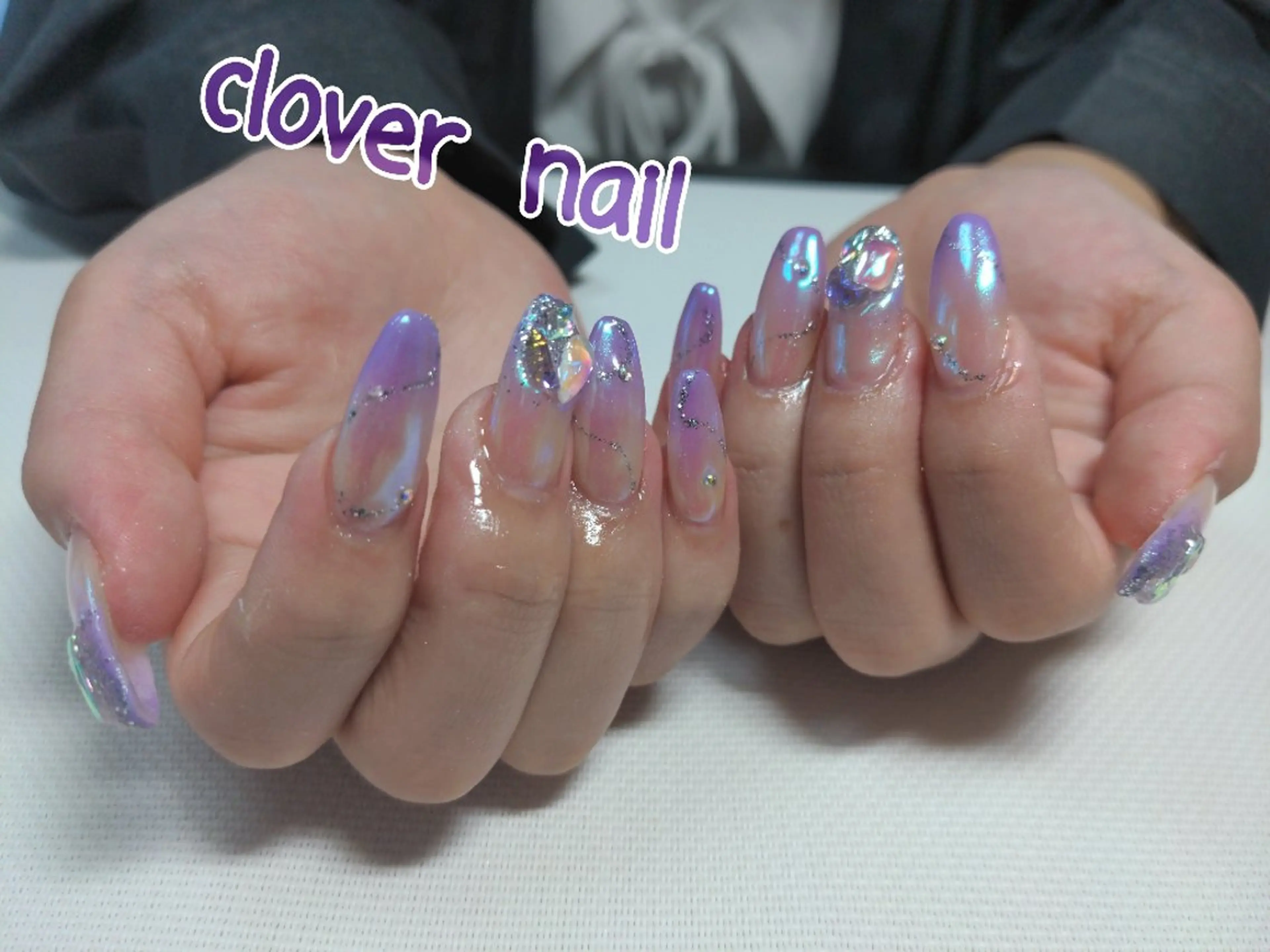ネイル オーロラネイル 長さ出し ハンドネイル clover nailのネイルデザイン