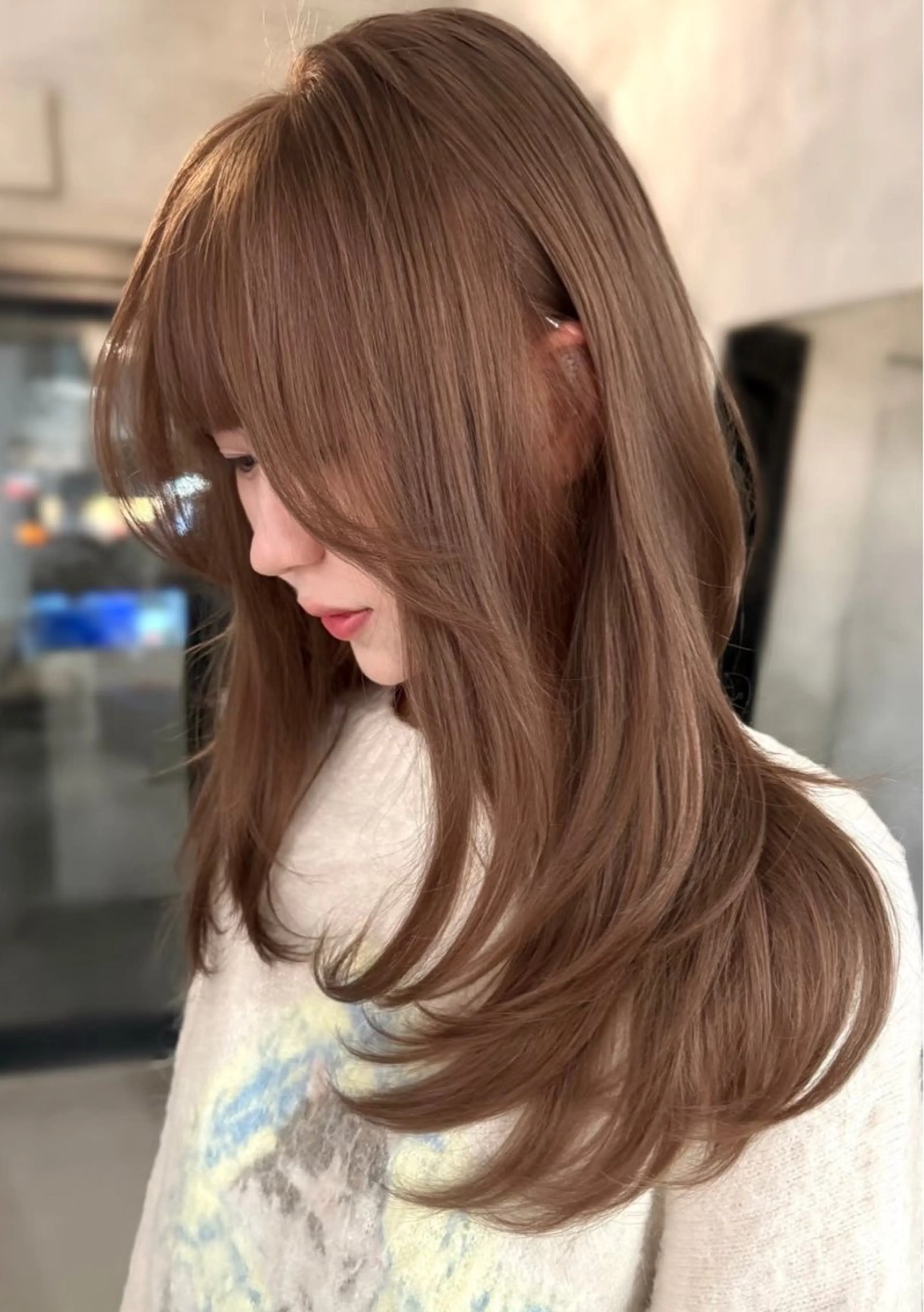 ロング カラー ブリーチ ケアカラー ブリーチなしカラー 髪質改善 韓国風ヘア カット ヘアカラー トリートメント ヘアセット ARMONY表参道店所属・韓国風レイヤーカラー ライムのヘアスタイル
