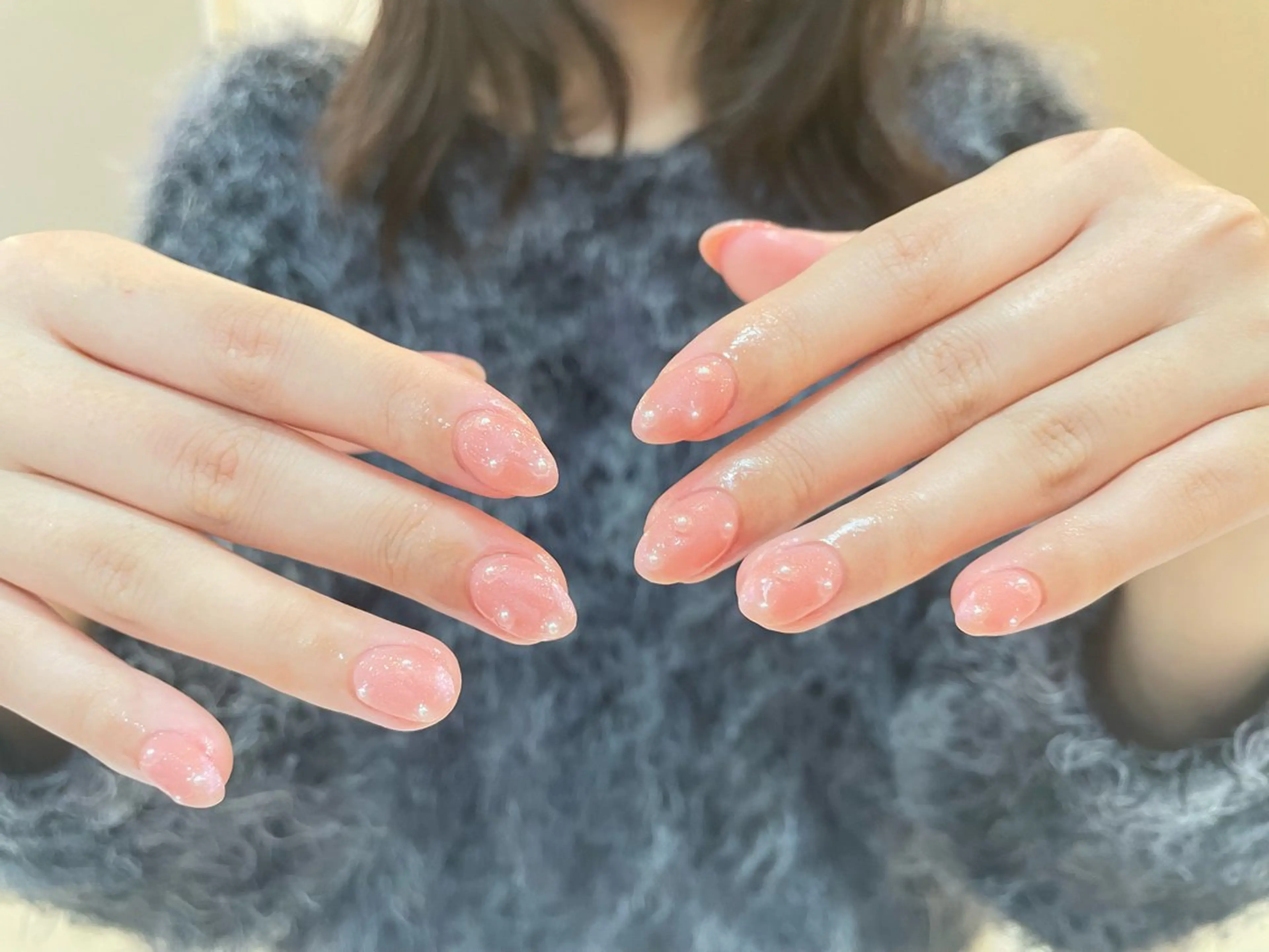 ネイル オーロラネイル チークネイル フレンチネイル ガラスフレンチ グラデーション H&B 楊のネイルデザイン