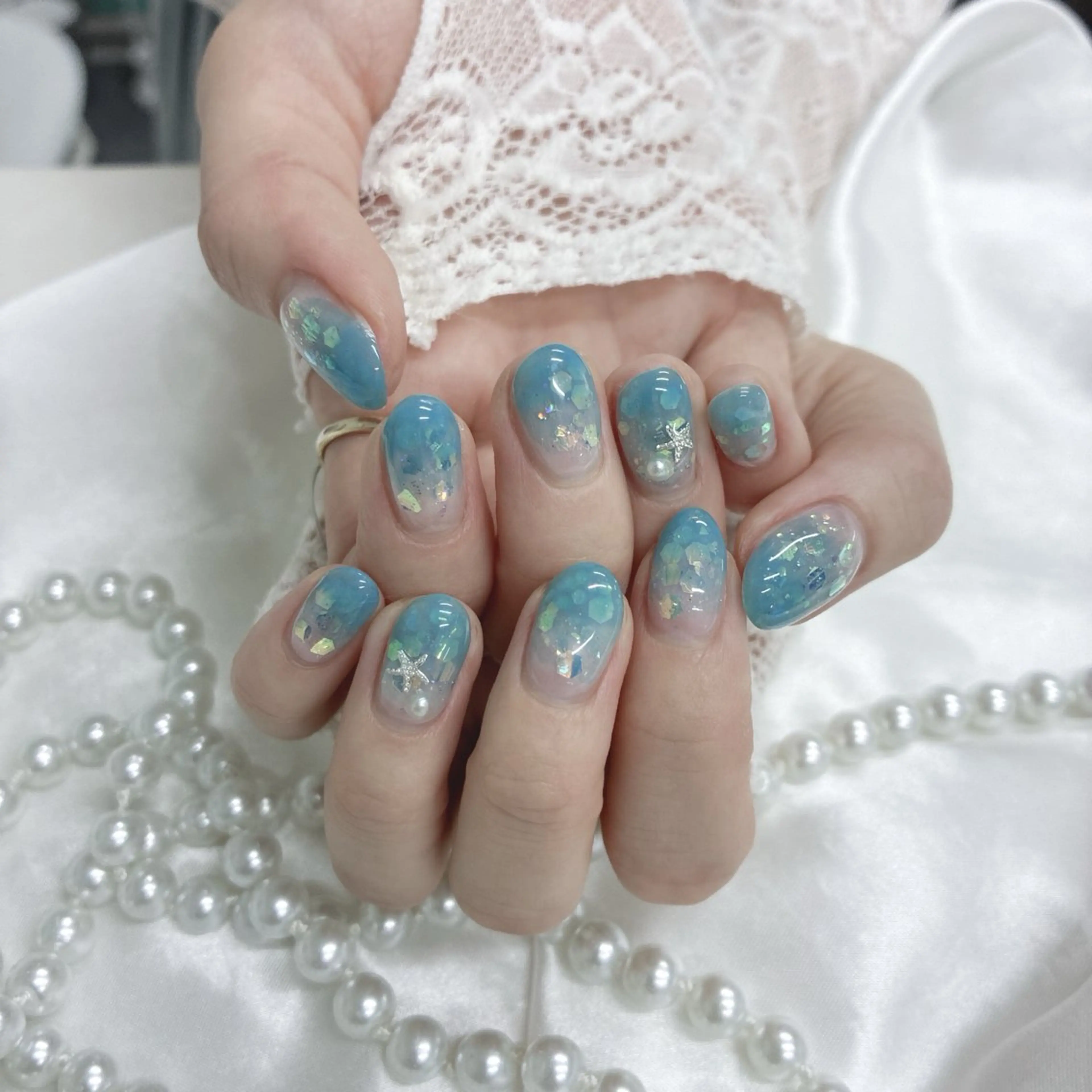 ネイル ラメ(グリッター) ハンドネイル ハンドケア Beauty Salon Ace（ネイルサロン　エース）所属・池袋フィルイン Ace♡長さだしのネイルデザイン