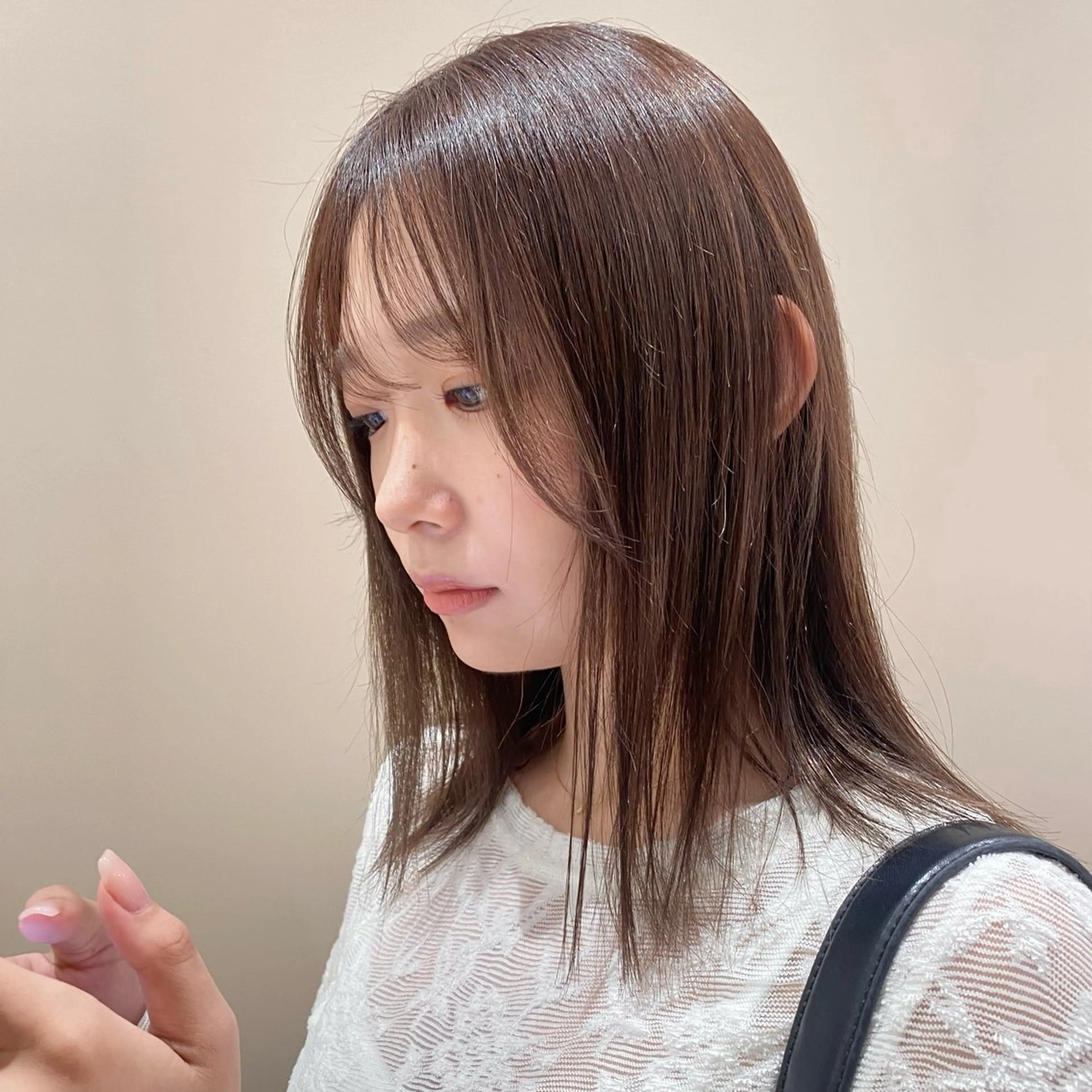 ミディアム カラー ブラウンカラー ヘアカラー トリートメント ベージュ/アレンジ /横浜/杉本千夏のヘアスタイル