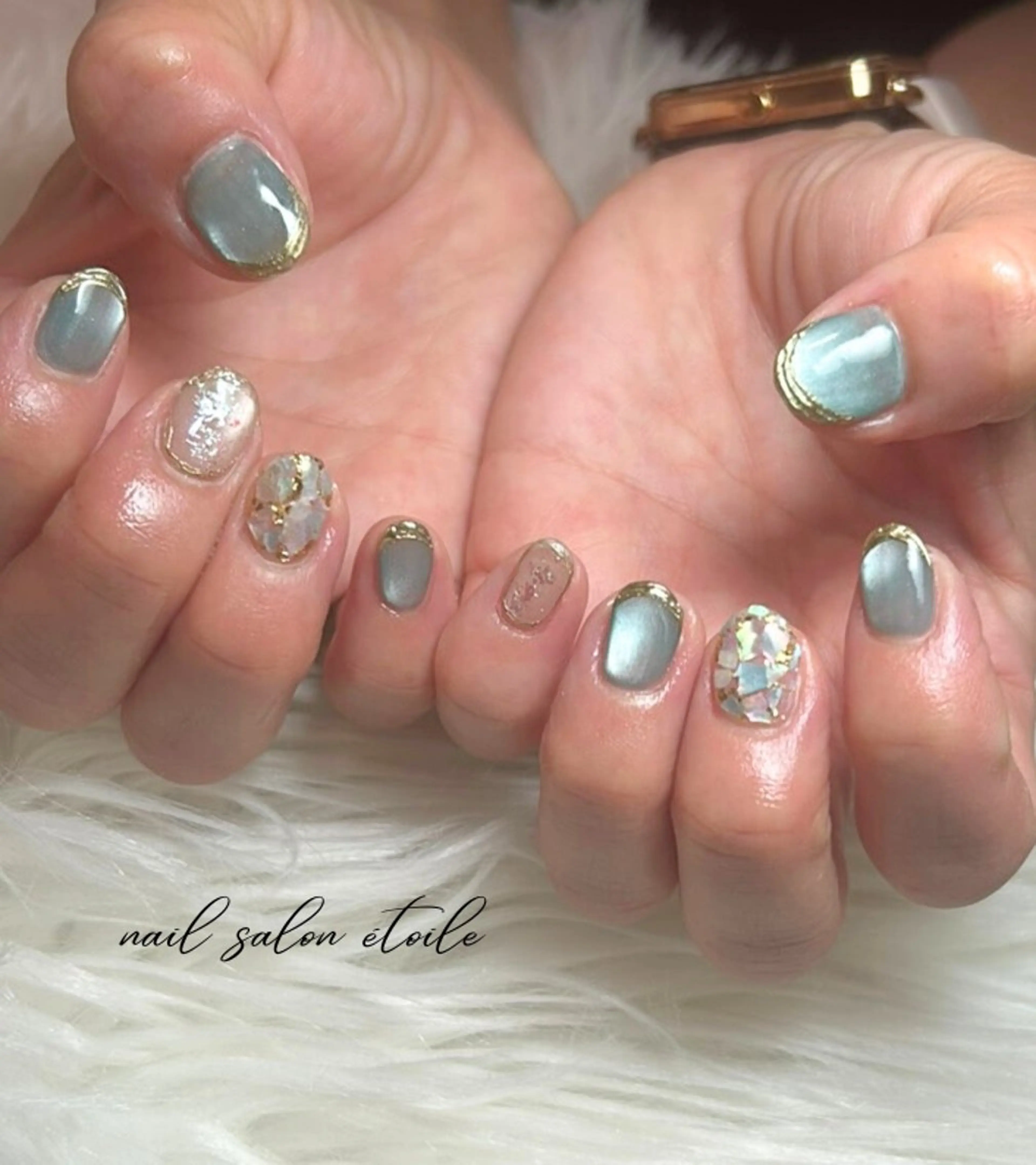 ネイル 水色 マグネットネイル ハンドネイル nail salon étoileのネイルデザイン