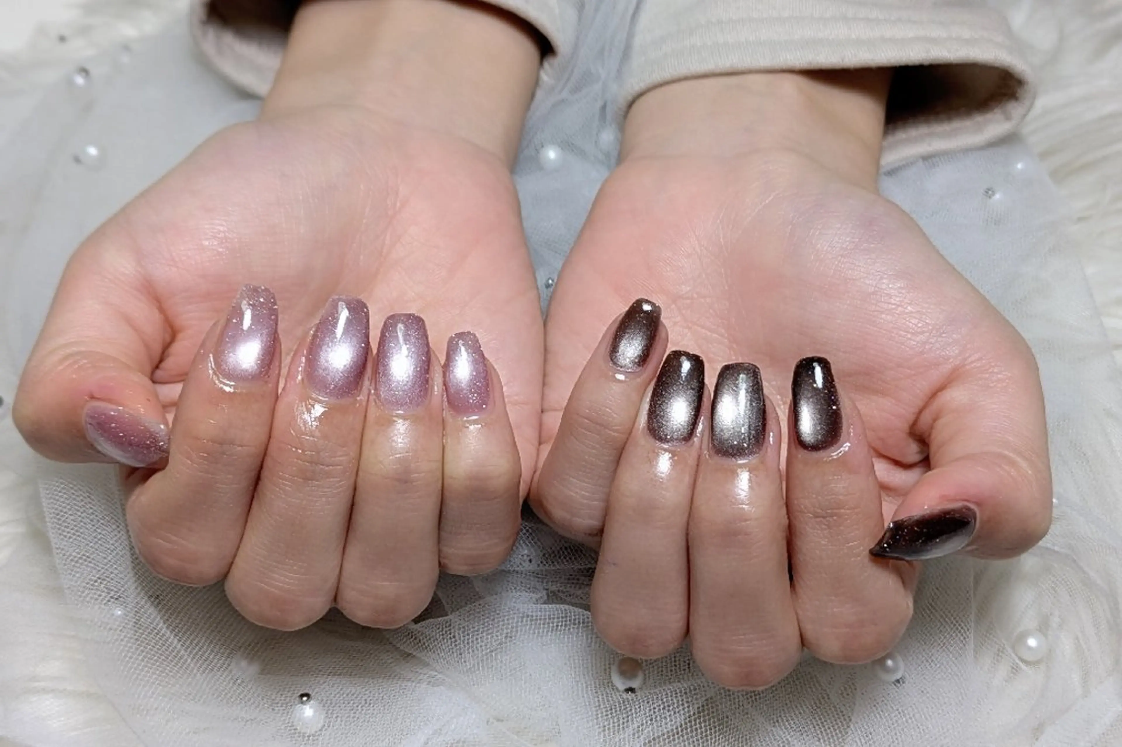 ネイル フラッシュネイル マグネットネイル シンプルネイル バレンタイン ハンドネイル m&pPrivate nailsalonのネイルデザイン