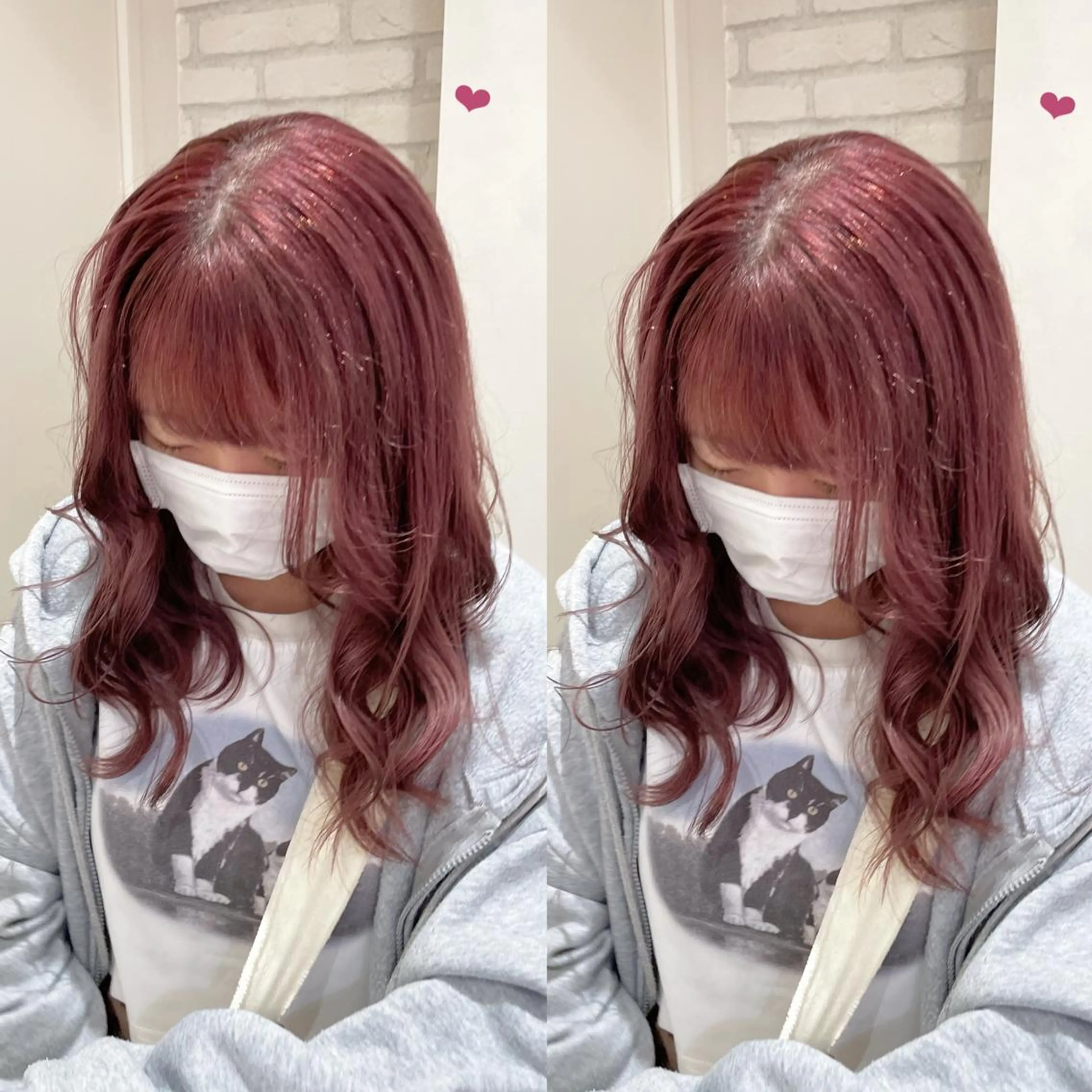 セミロング カラー ブリーチ ピンクカラー ヘアカラー エクステ/ハイトーン 🐏☁️miminaのヘアスタイル