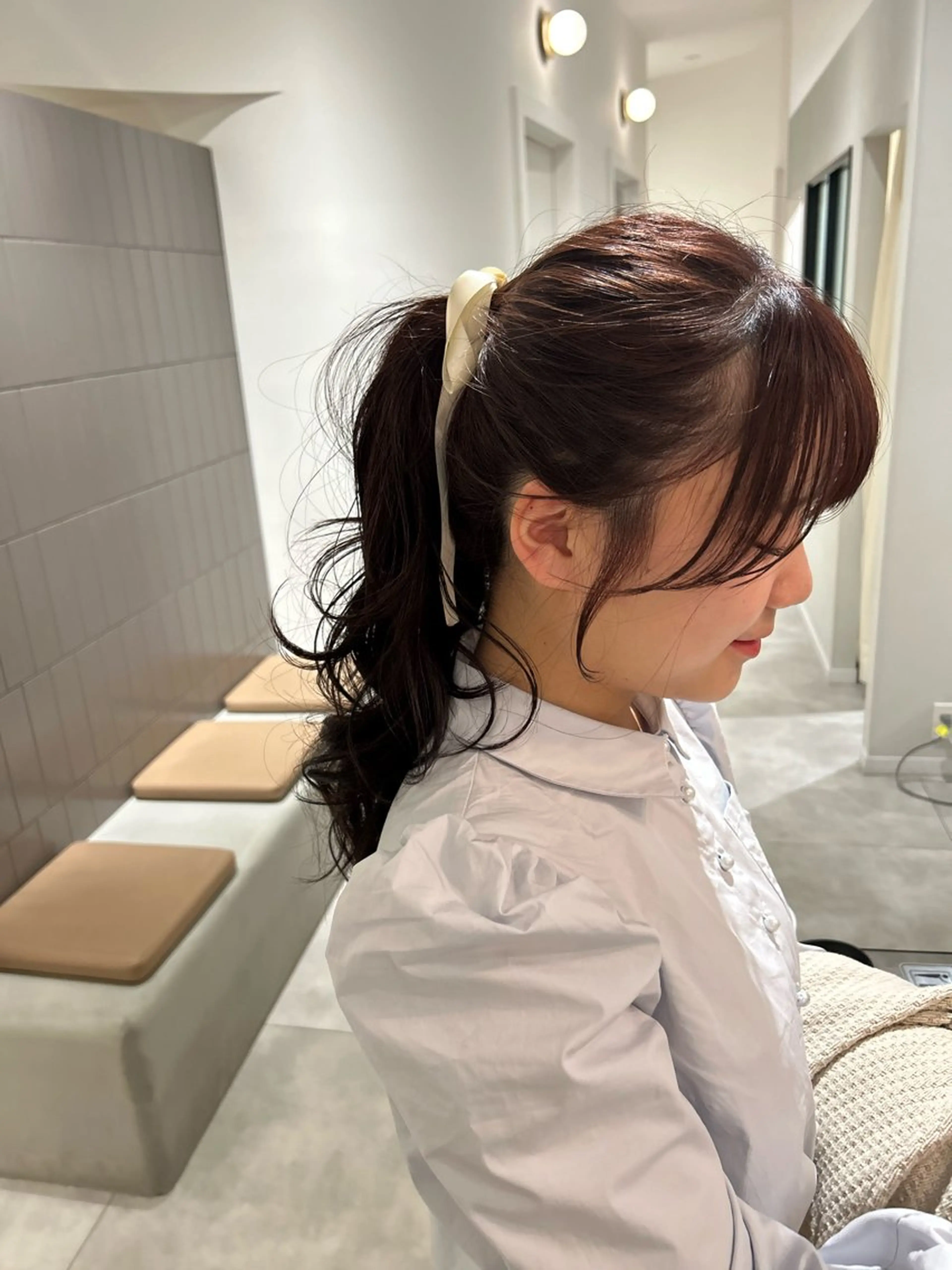 セミロング カラー ピンクカラー カット ヘアカラー オリーブベージュ/ ブリーチなし透明感のヘアスタイル