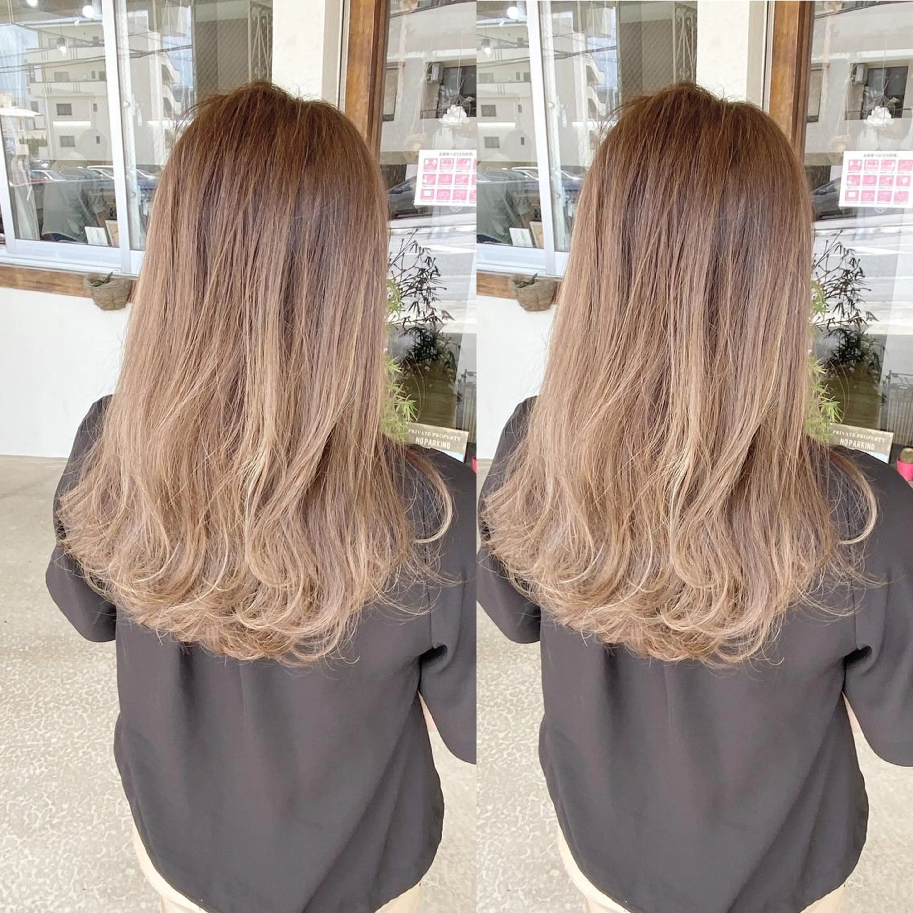 ミディアム カラー バレイヤージュ レイヤーカット カット ヘアカラー grand juteのヘアスタイル