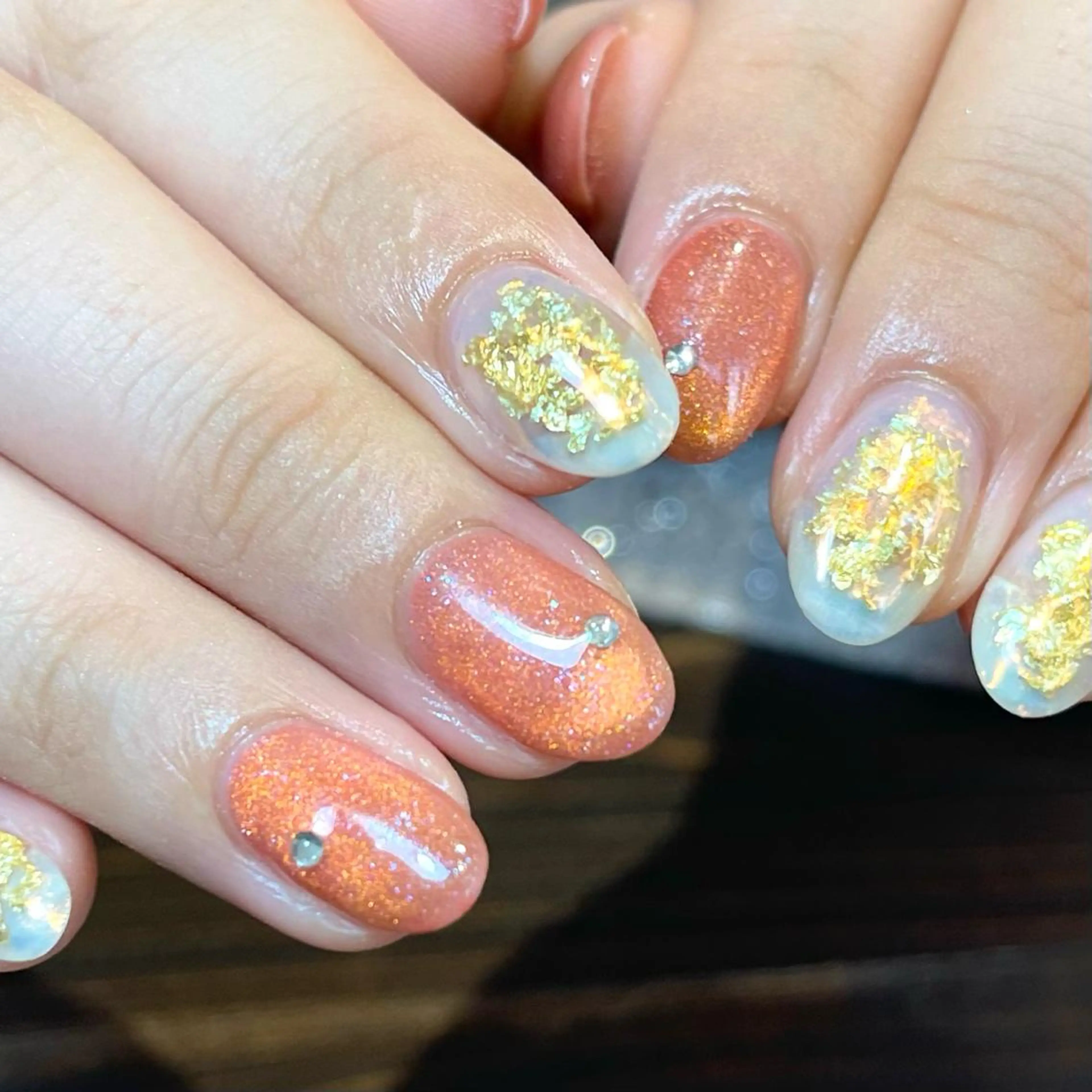 ネイル アートネイル ジェルネイル ニュアンスネイル オフィスネイル オレンジ ハンドネイル kinjo yuaのネイルデザイン