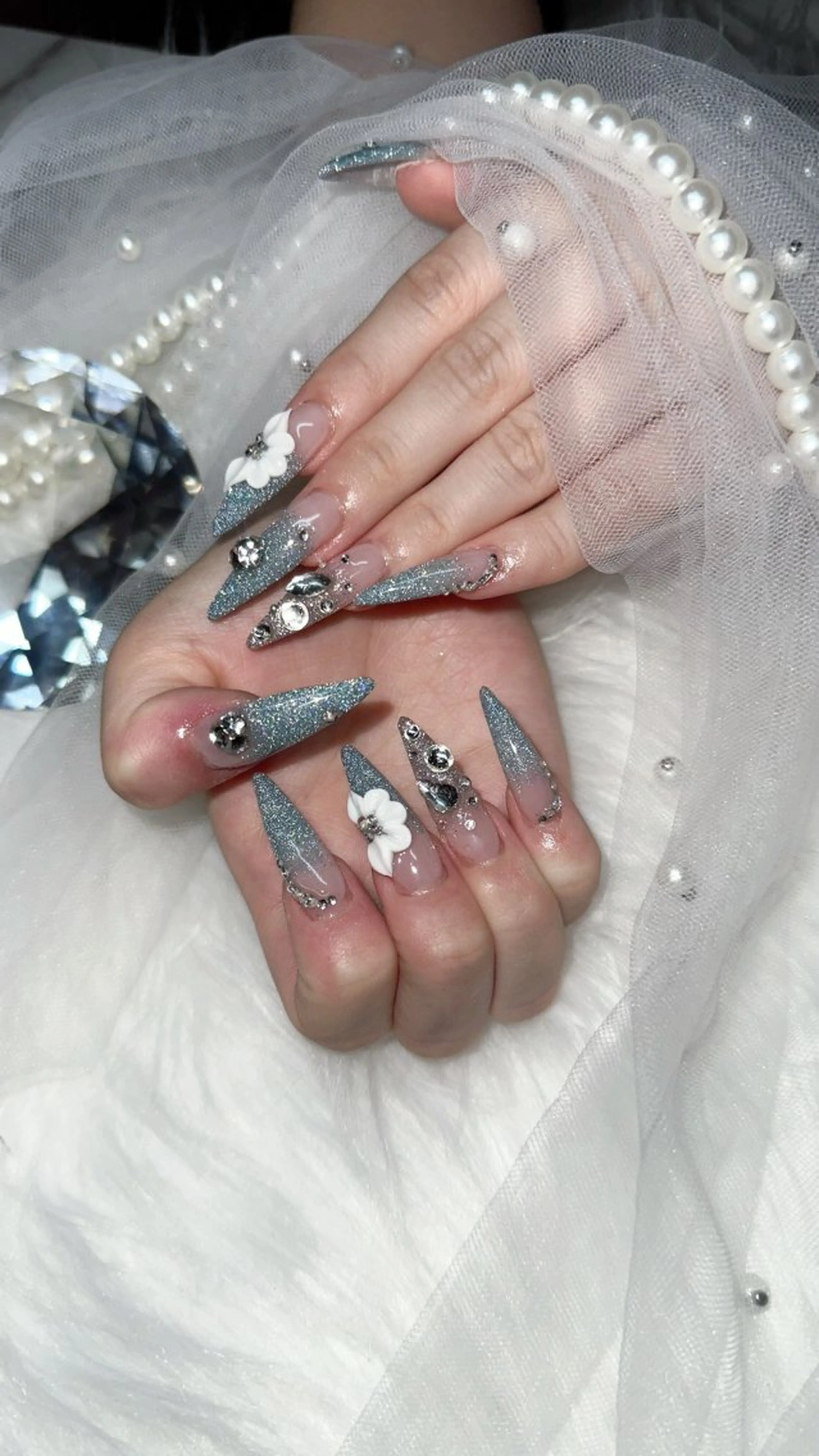 ネイル ロングネイル スカルプネイル 夏ネイル ハンドネイル icy nail れいあのネイルデザイン