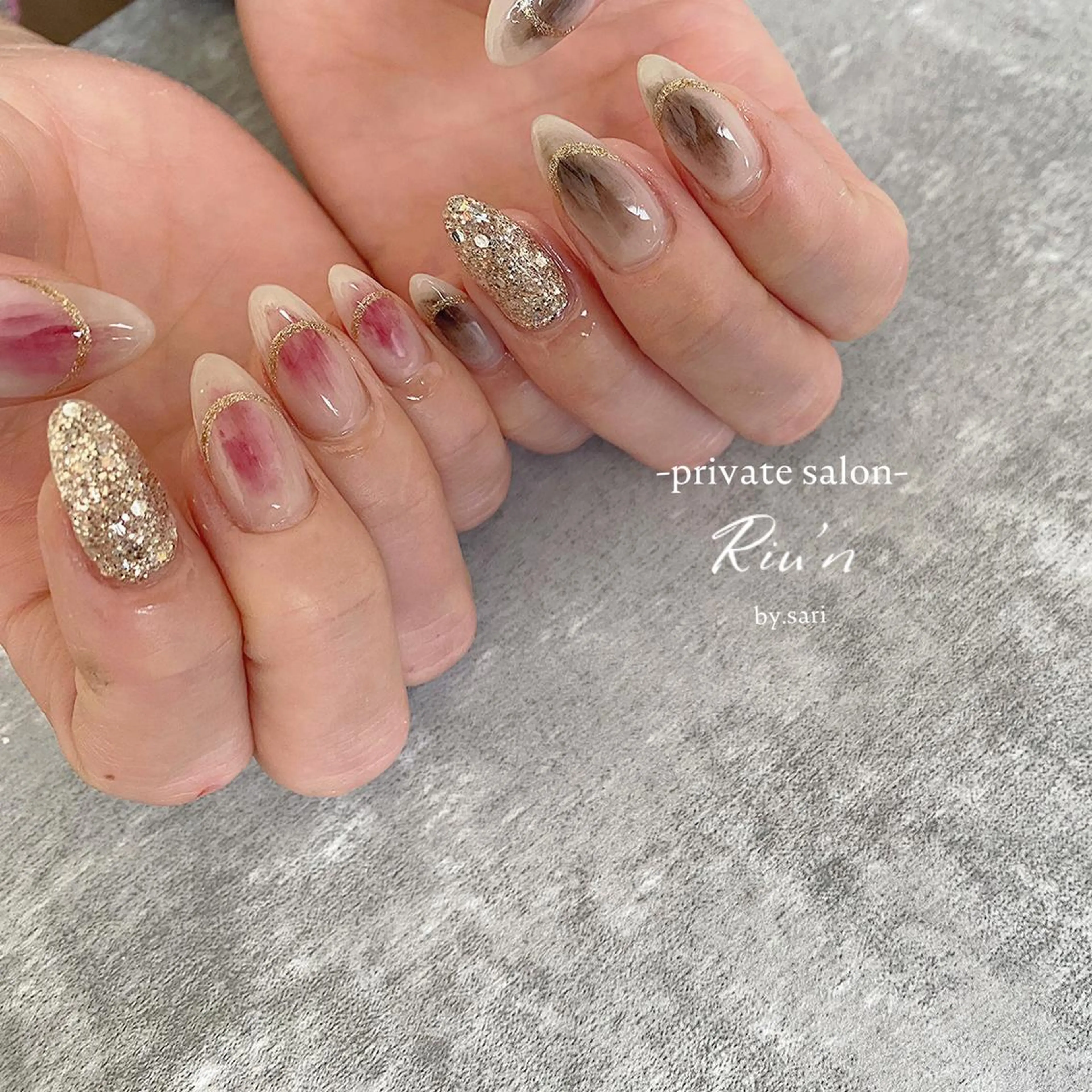 ロング ハンドネイル Riu*n -private-のネイルデザイン