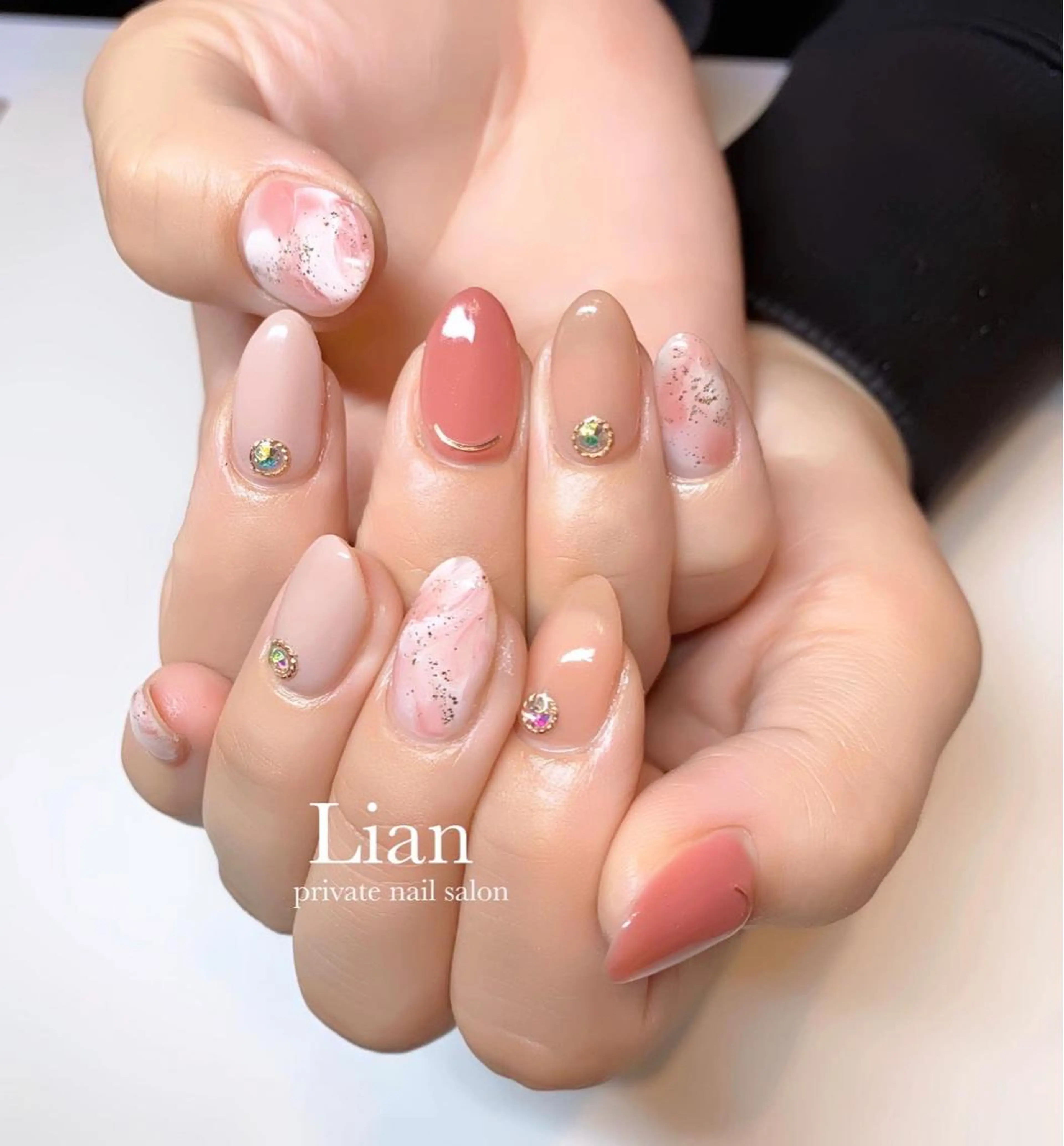 ネイル 大理石ネイル(マーブル) ピンク 春ネイル nailsalon Lenoaのネイルデザイン