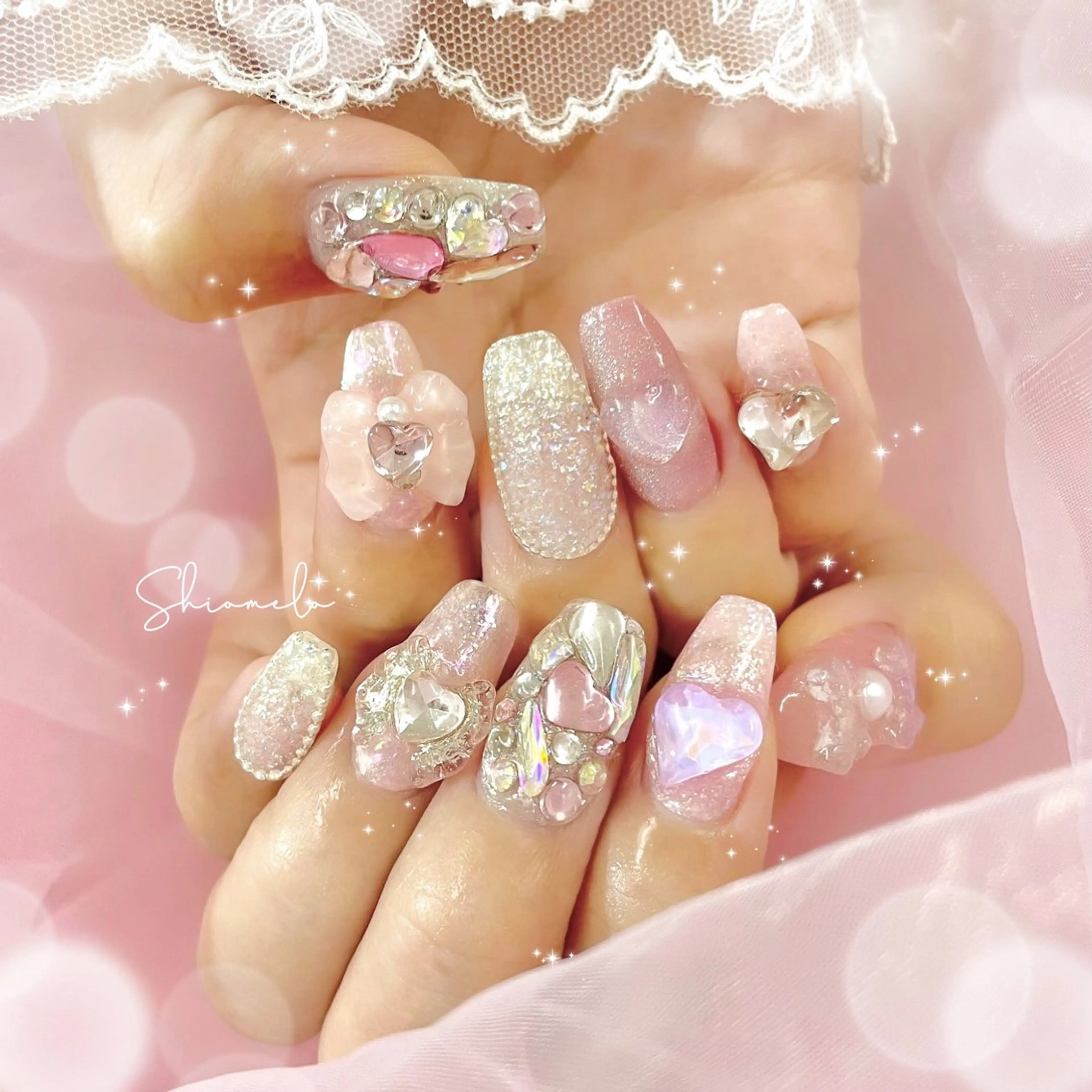 ネイル ガーリー 韓国ネイル ピンク Maison de l'Angeのネイルデザイン