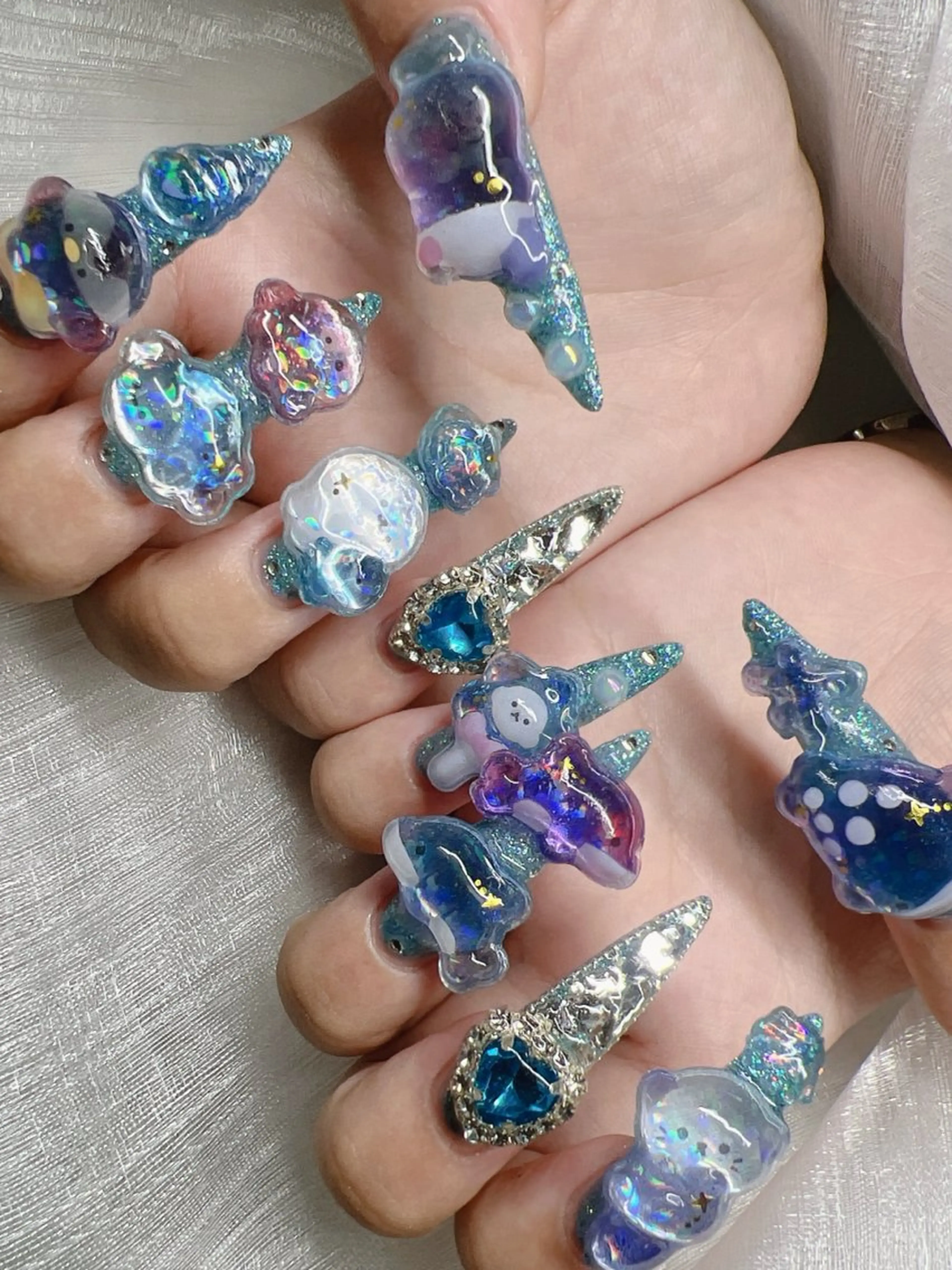 ネイル 長さ出し グラデーション キラキラネイル マグネットネイル ニュアンスネイル Lee Nails チップ長さだし専門店のネイルデザイン