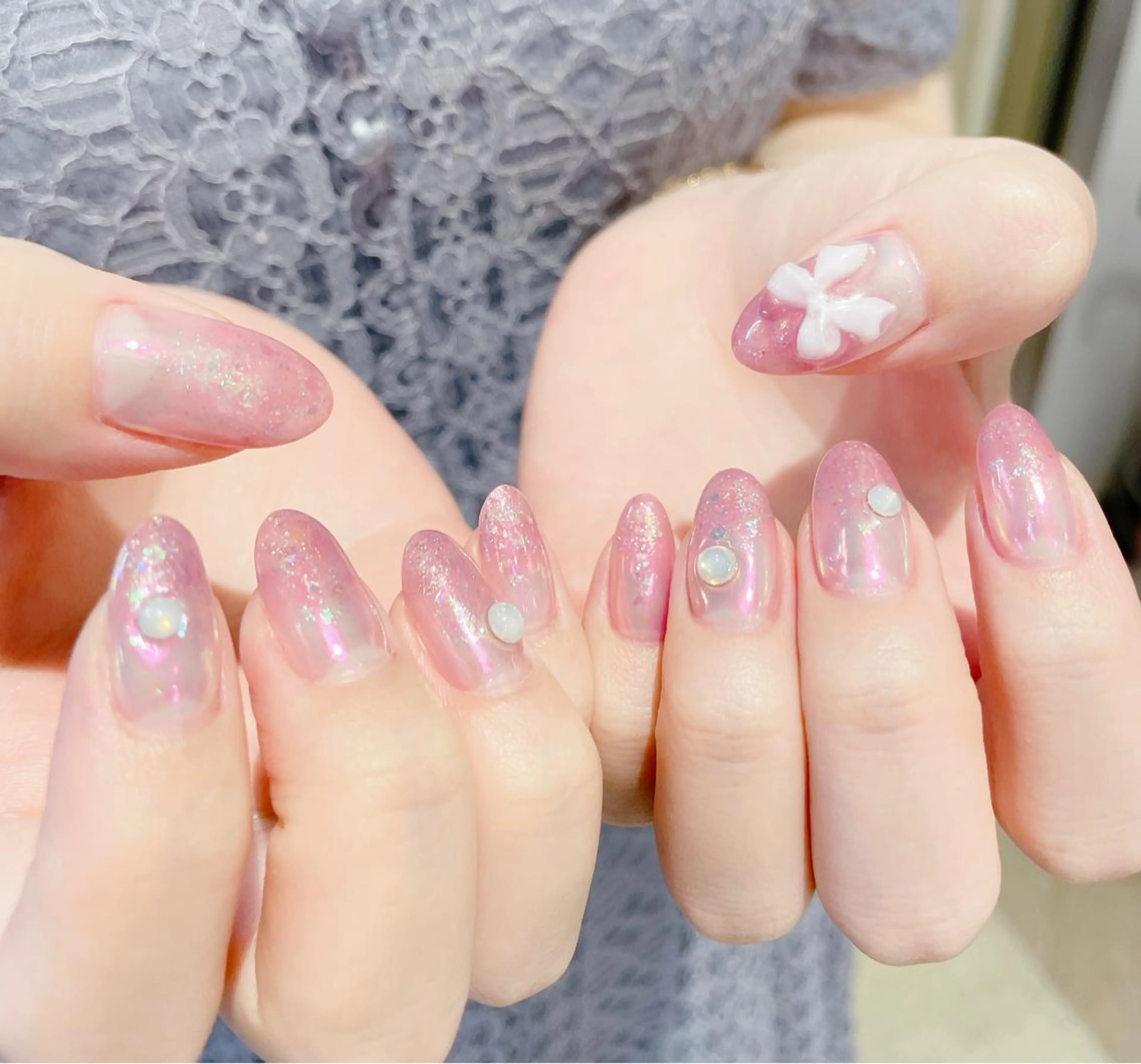 ネイル オーロラネイル 氷ネイル・うるうるネイル ハンドネイル FLARE NAIL フレアネイルのネイルデザイン