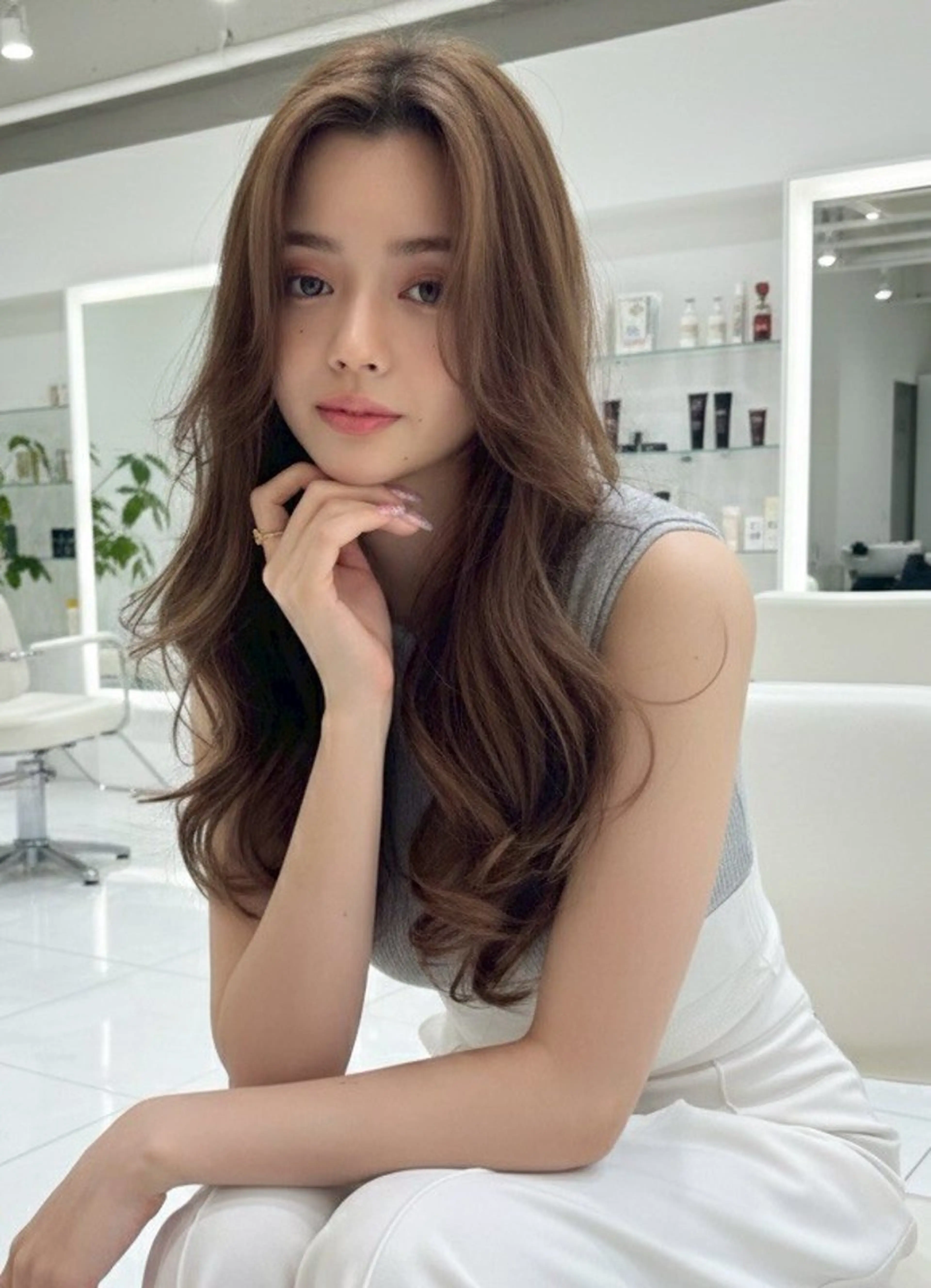 ミディアム カラー カット ヘアカラー トリートメント サイエンスアクア/艶 髪/レイヤー/清水のヘアスタイル