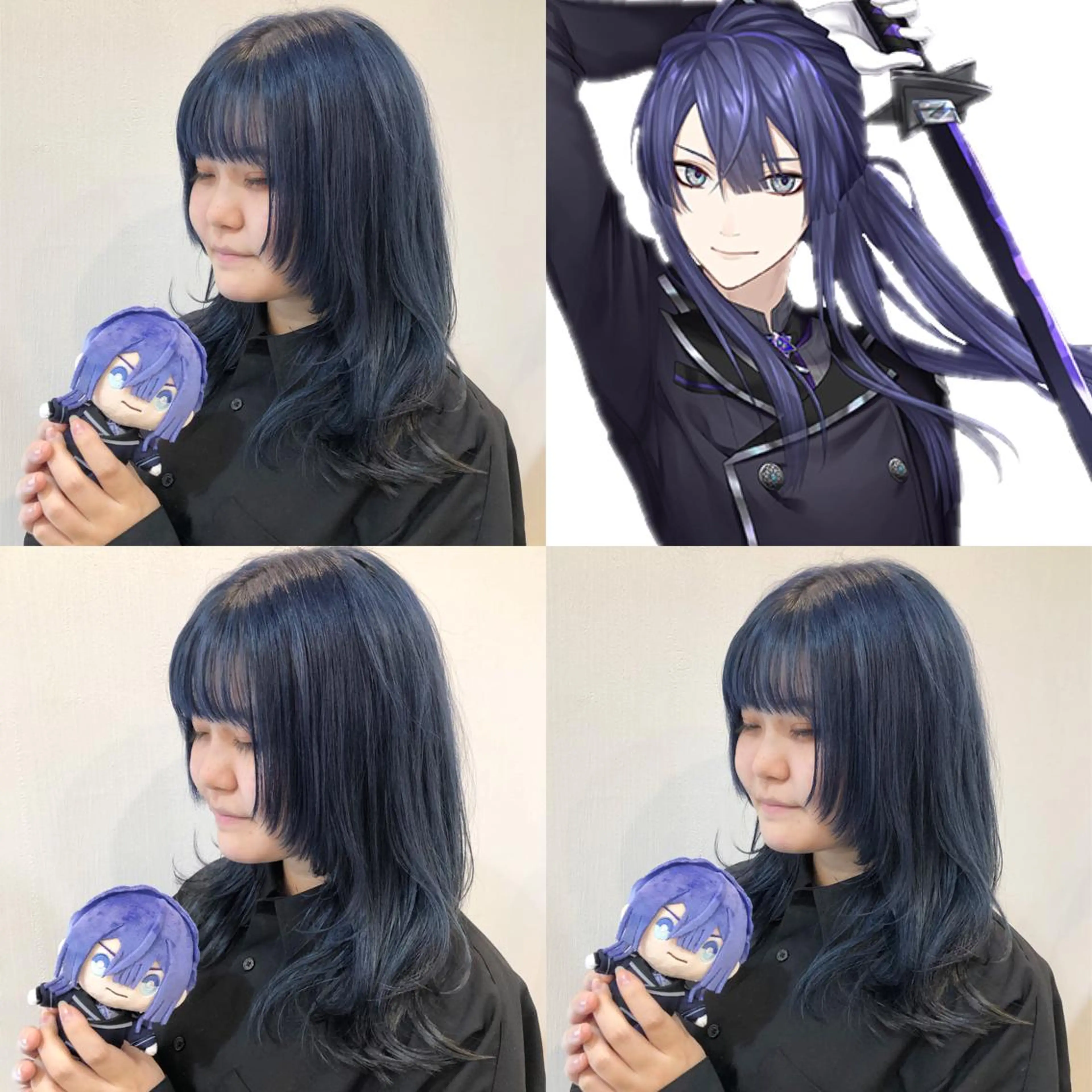 ミディアム カラー ネイビーカラー ウルフカット 推しカラー✨ オタク美容師ユウカのヘアスタイル