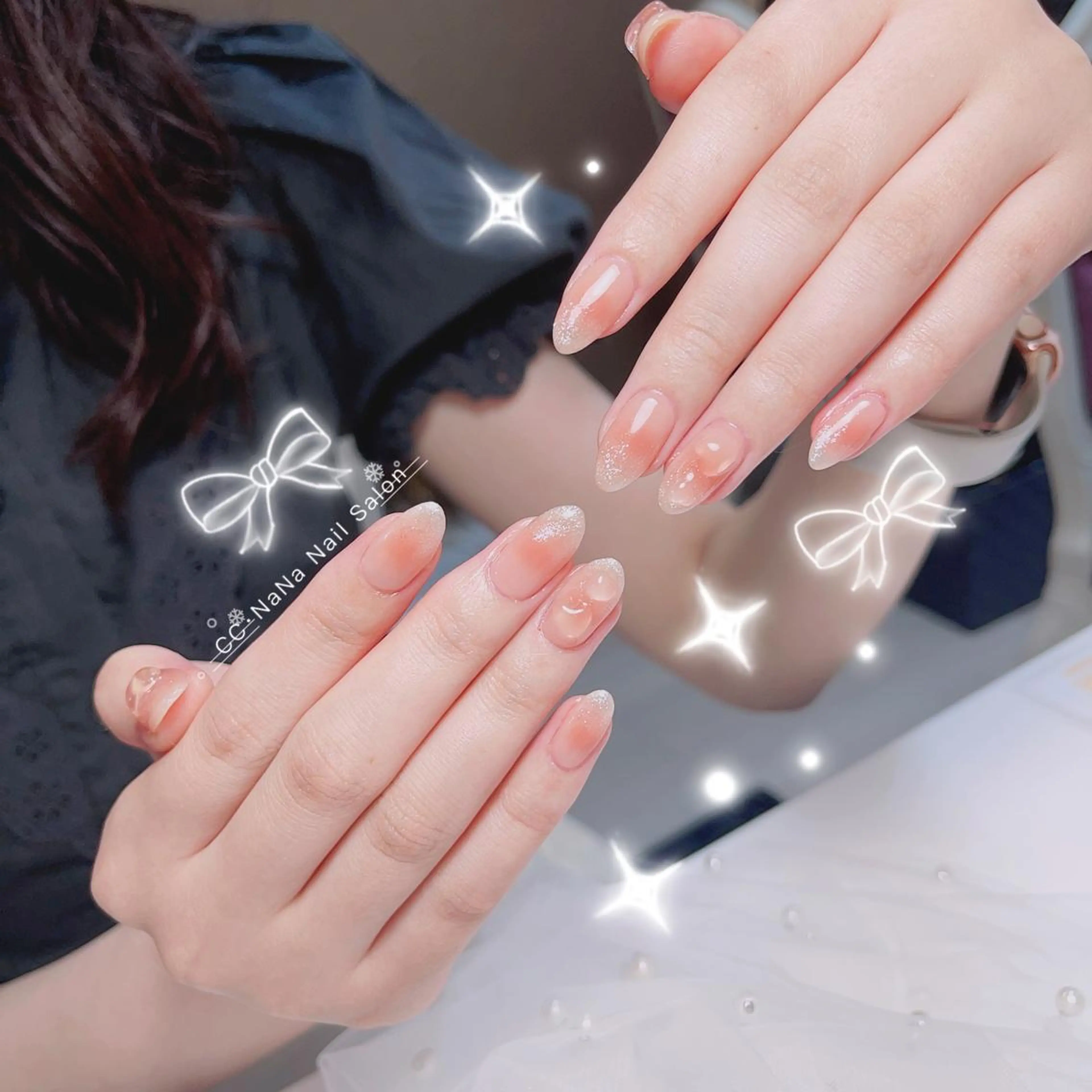 ネイル チークネイル フラッシュネイル ジェルネイル ハート キラキラネイル ハンドネイル 💎CC・NaNa 韓国風ネイル🌙Cのネイルデザイン