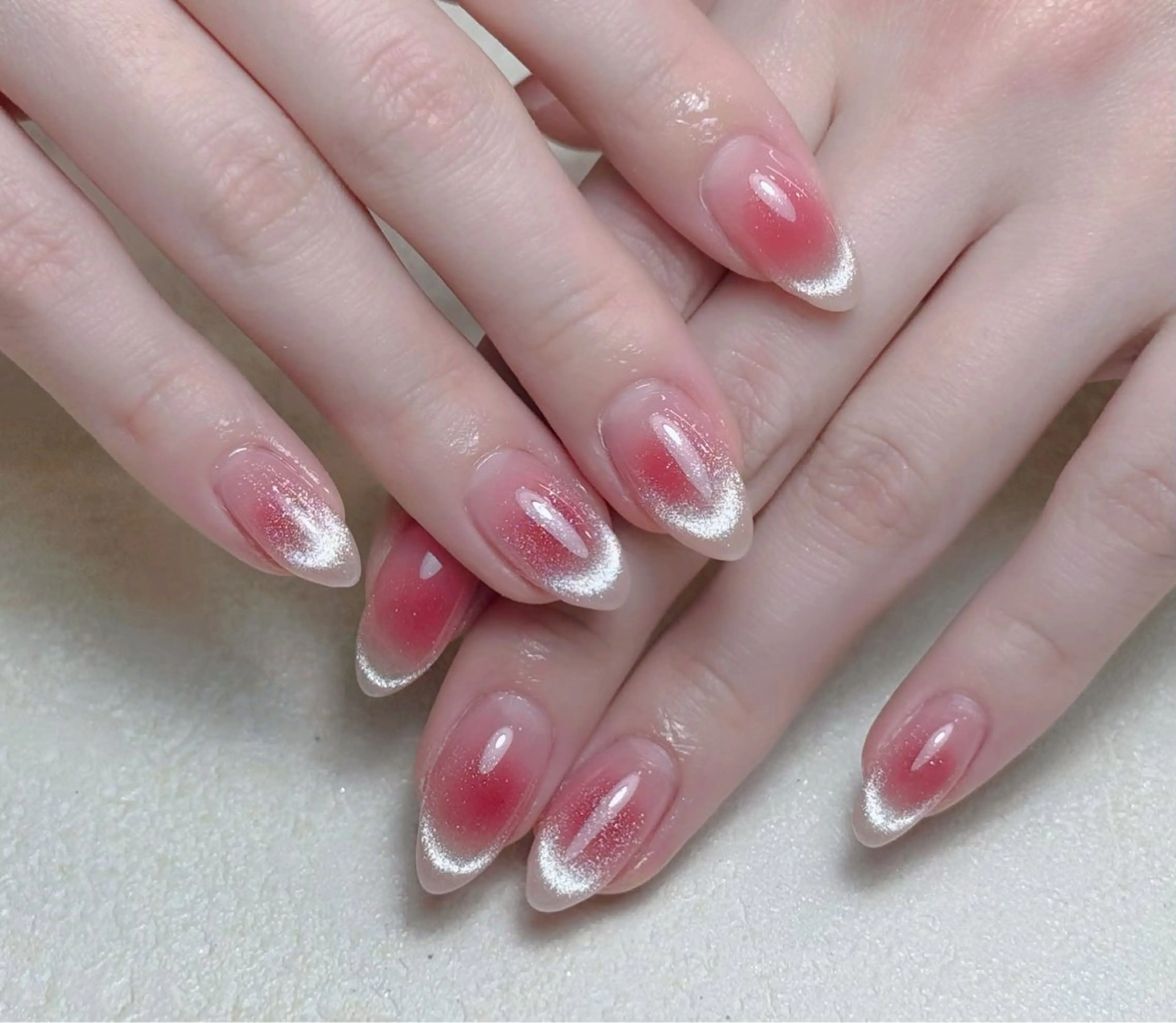 ネイル チークネイル 長さ出し フレンチネイル グラデーション キラキラネイル 中野駅から2分 MEO NAILのネイルデザイン