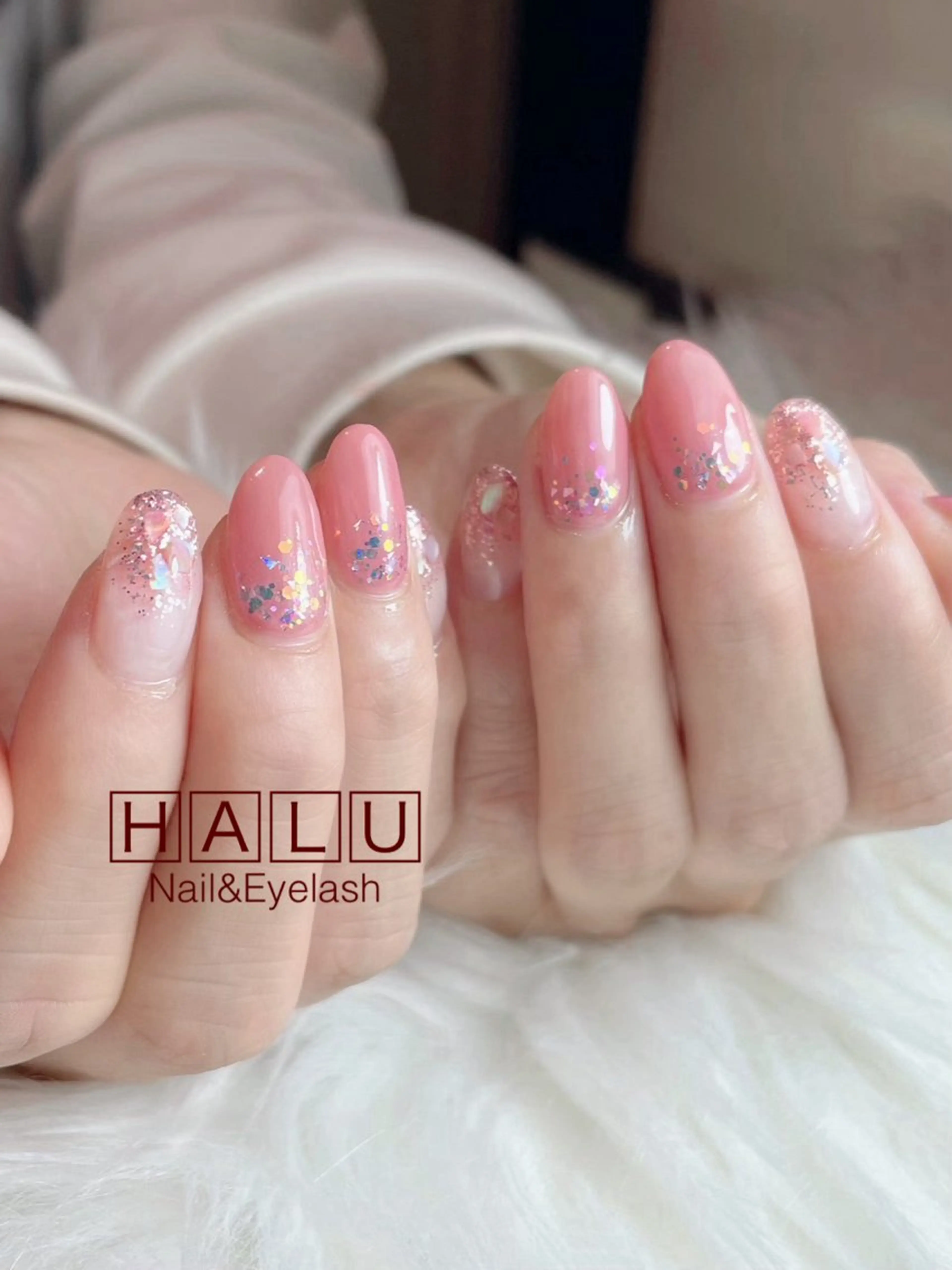 ネイル ラメ(グリッター) ピンク HALU ハルのネイルデザイン
