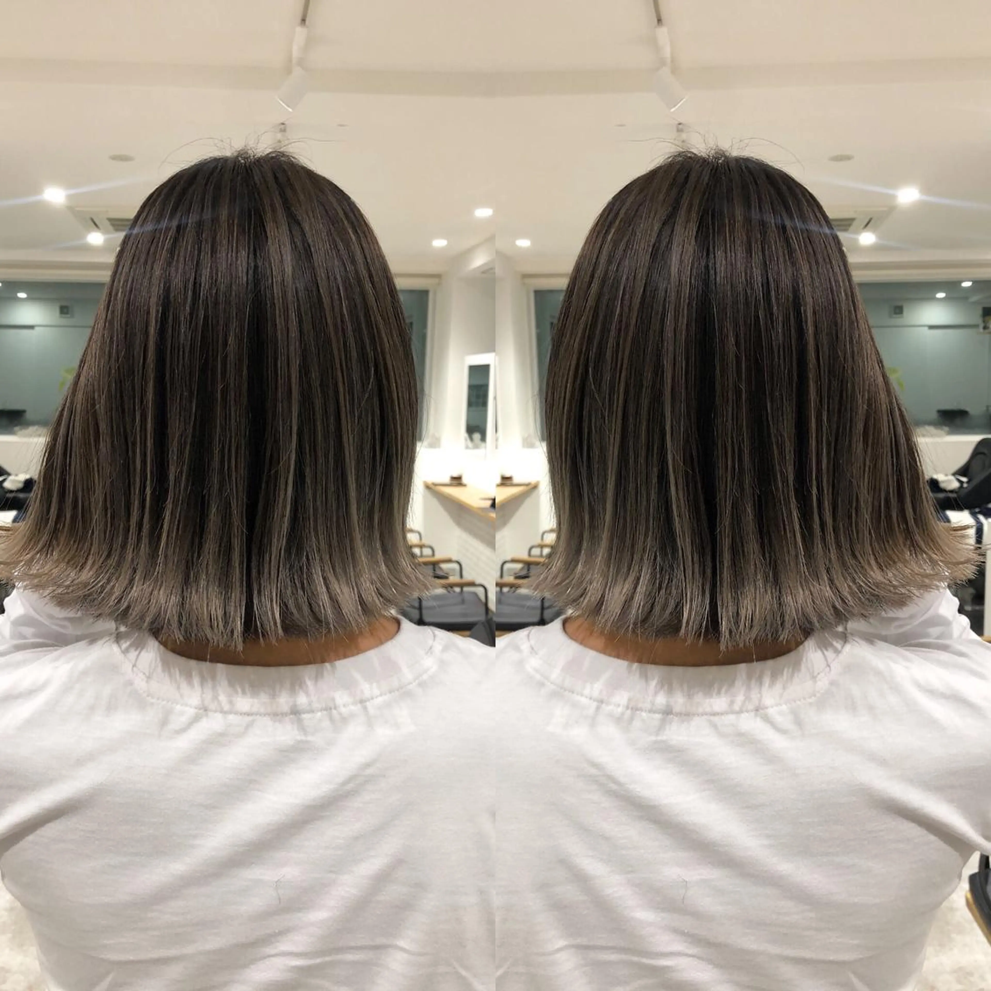 ショート カラー バレイヤージュ グレージュ レイヤーカット ヘアカラー JILBLAN京都 ショート/ハイライトのヘアスタイル