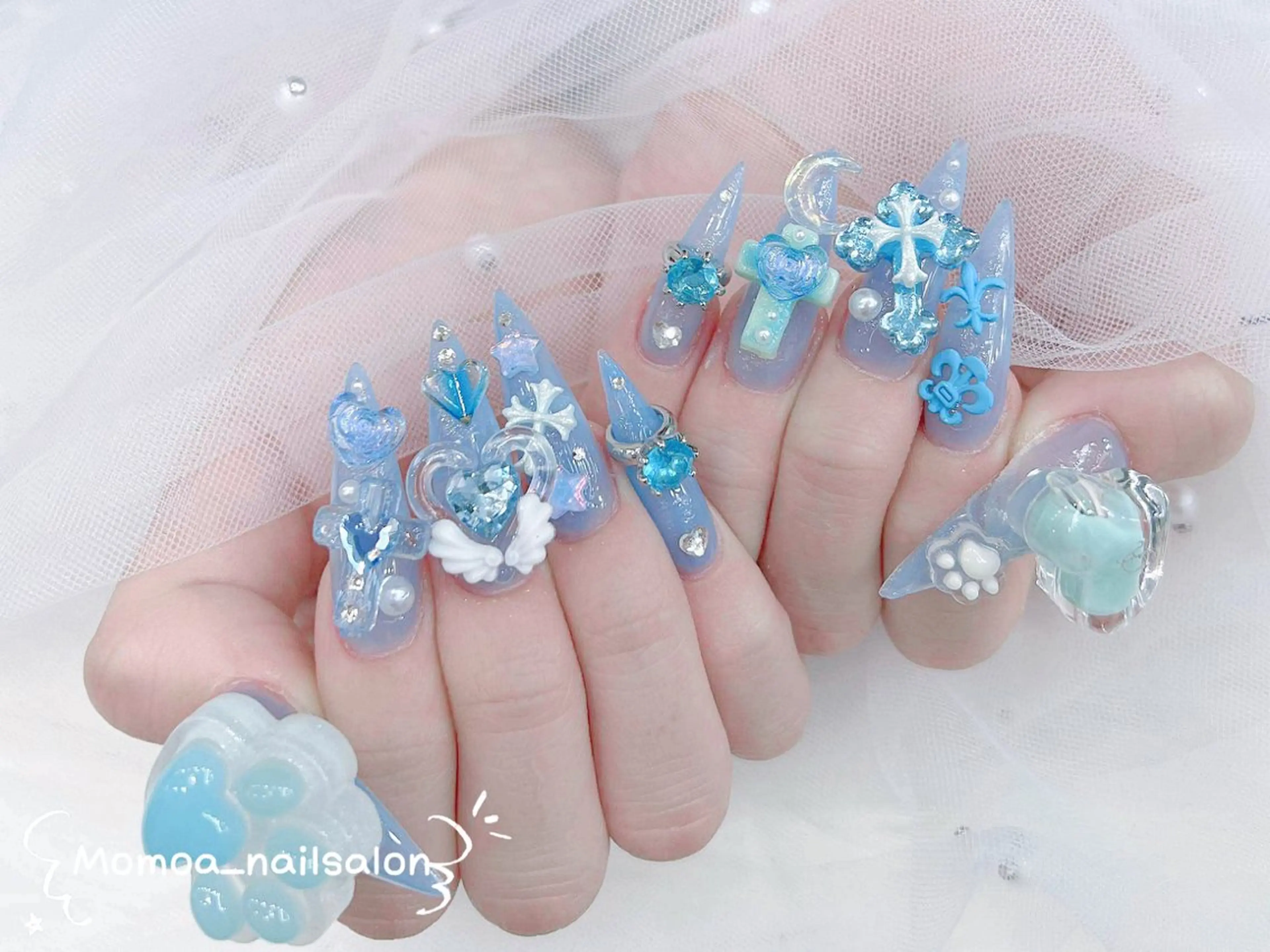 ネイル キラキラネイル スカルプネイル ハンドネイル MoMoA Nail ネイル長さ出し専門店のネイルデザイン