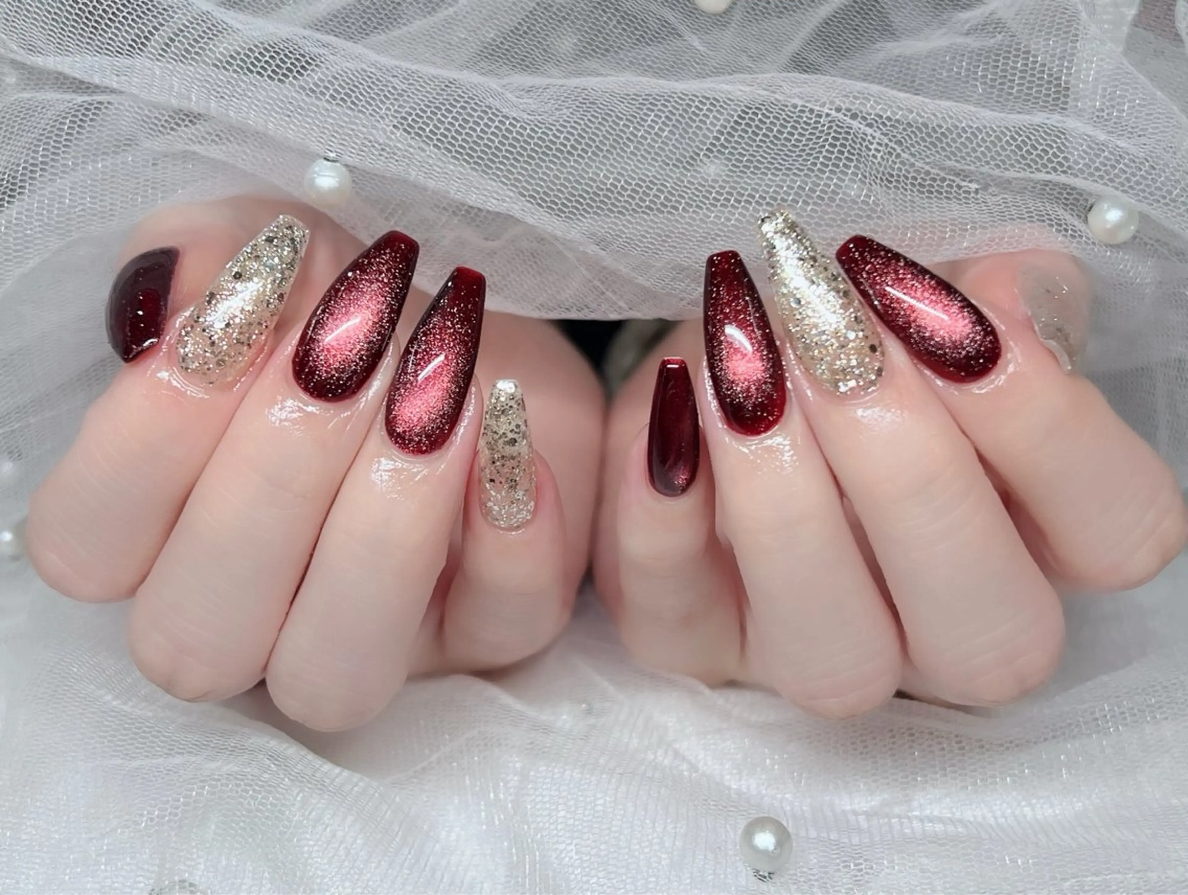 ネイル ハンドネイル 🎀PG🩵 ネイルサロンのネイルデザイン