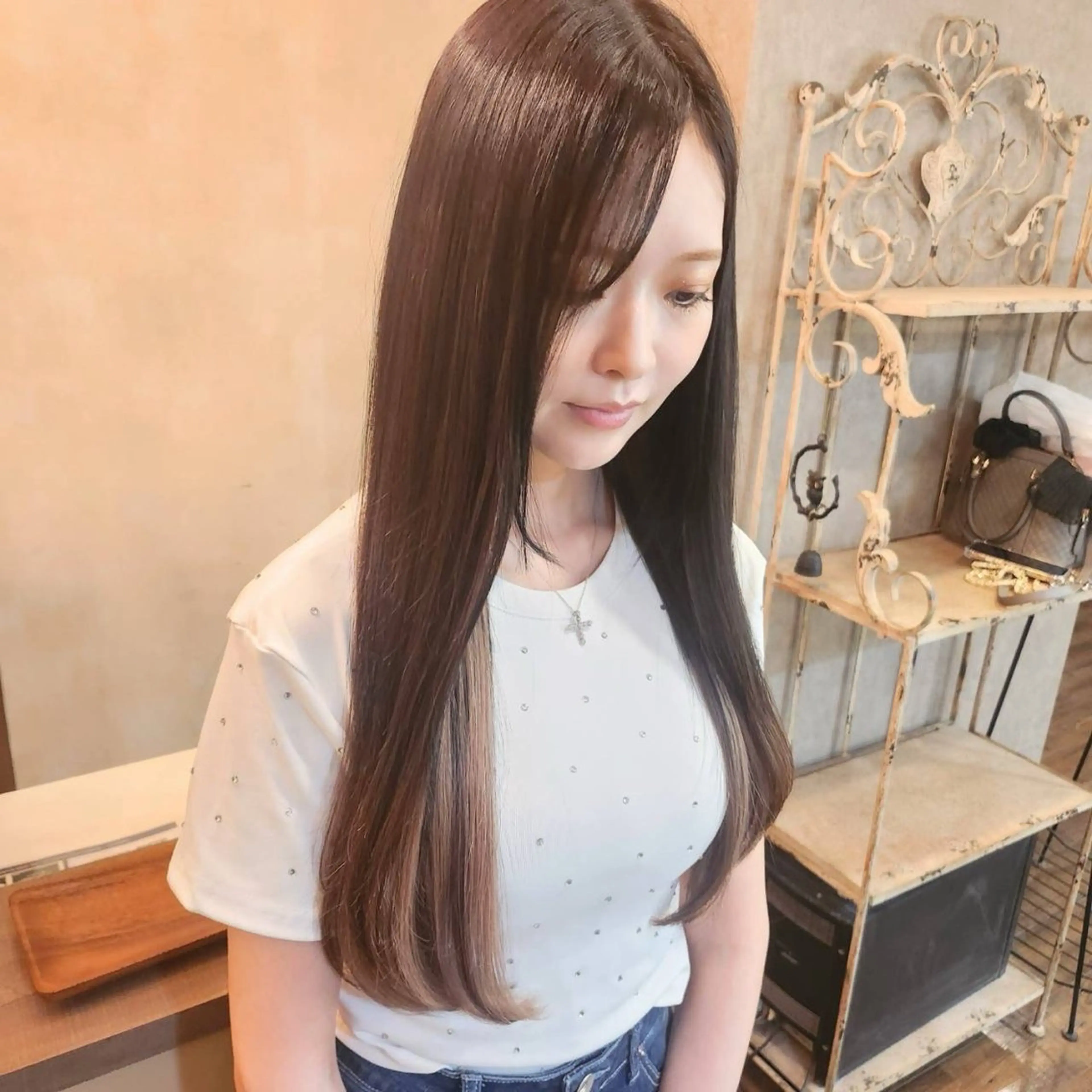 ロング ヘアアレンジ エクステ ハイライト ロング カット エクステ MagicMush ✴︎シールエクステのヘアスタイル