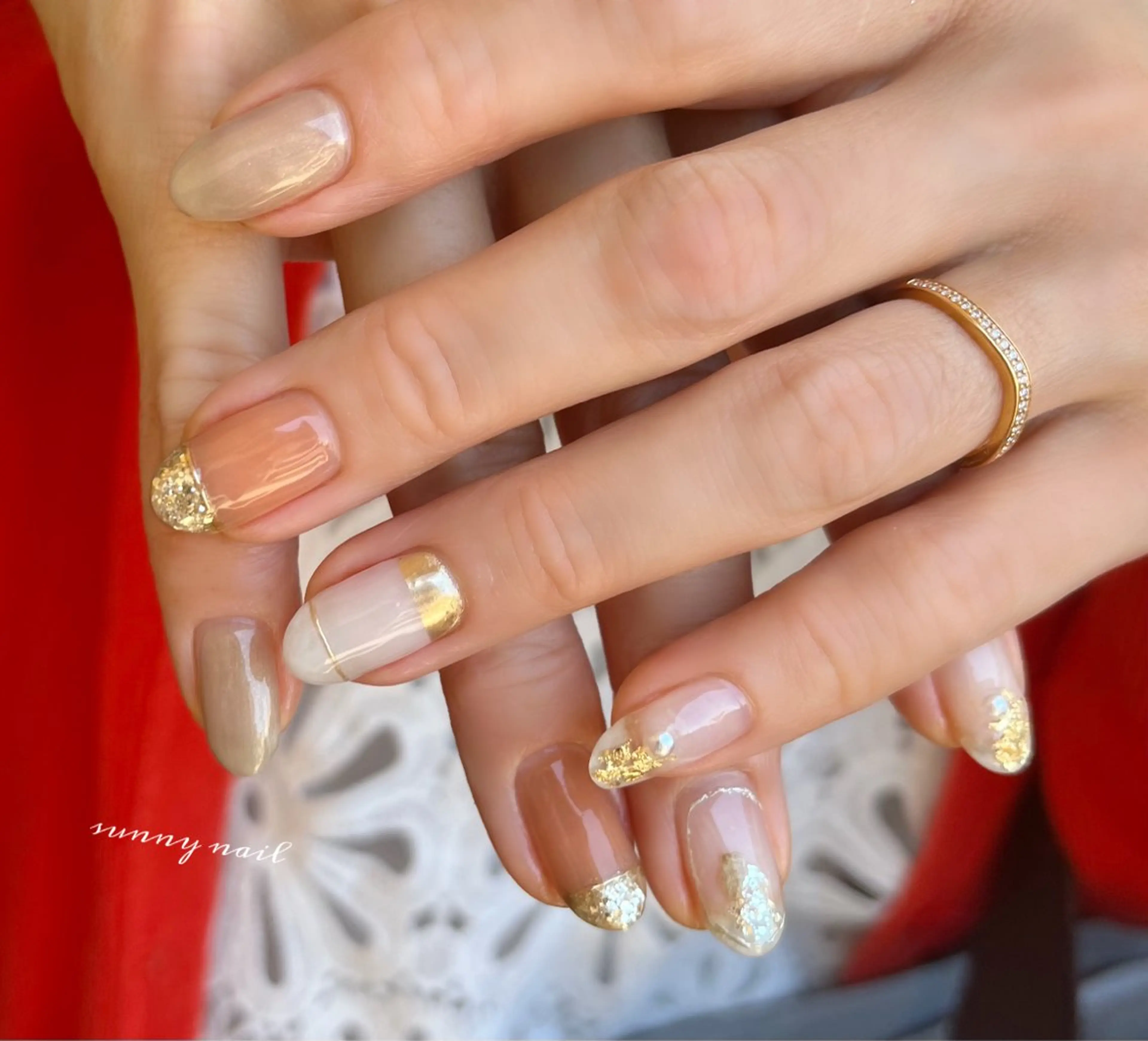 ネイル ジェルネイル ミラーネイル ニュアンスネイル オレンジ パラジェル ハンドネイル ハンドケア sunny nailのネイルデザイン