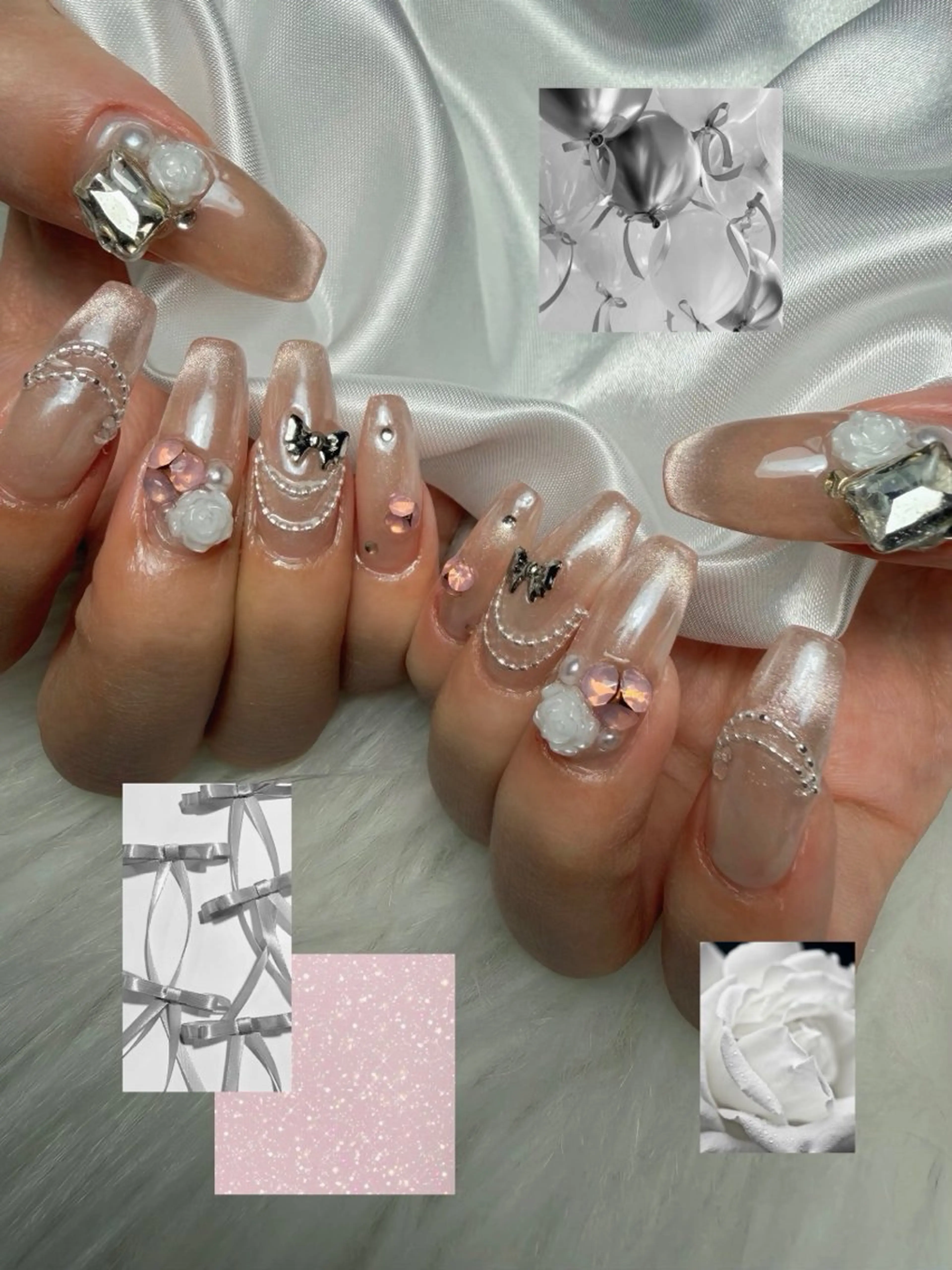 ネイル アートネイル オーロラネイル 桜ネイル ジェルネイル マグネットネイル ハンドネイル ゴテゴテ💙ワンホン リオナのネイルデザイン