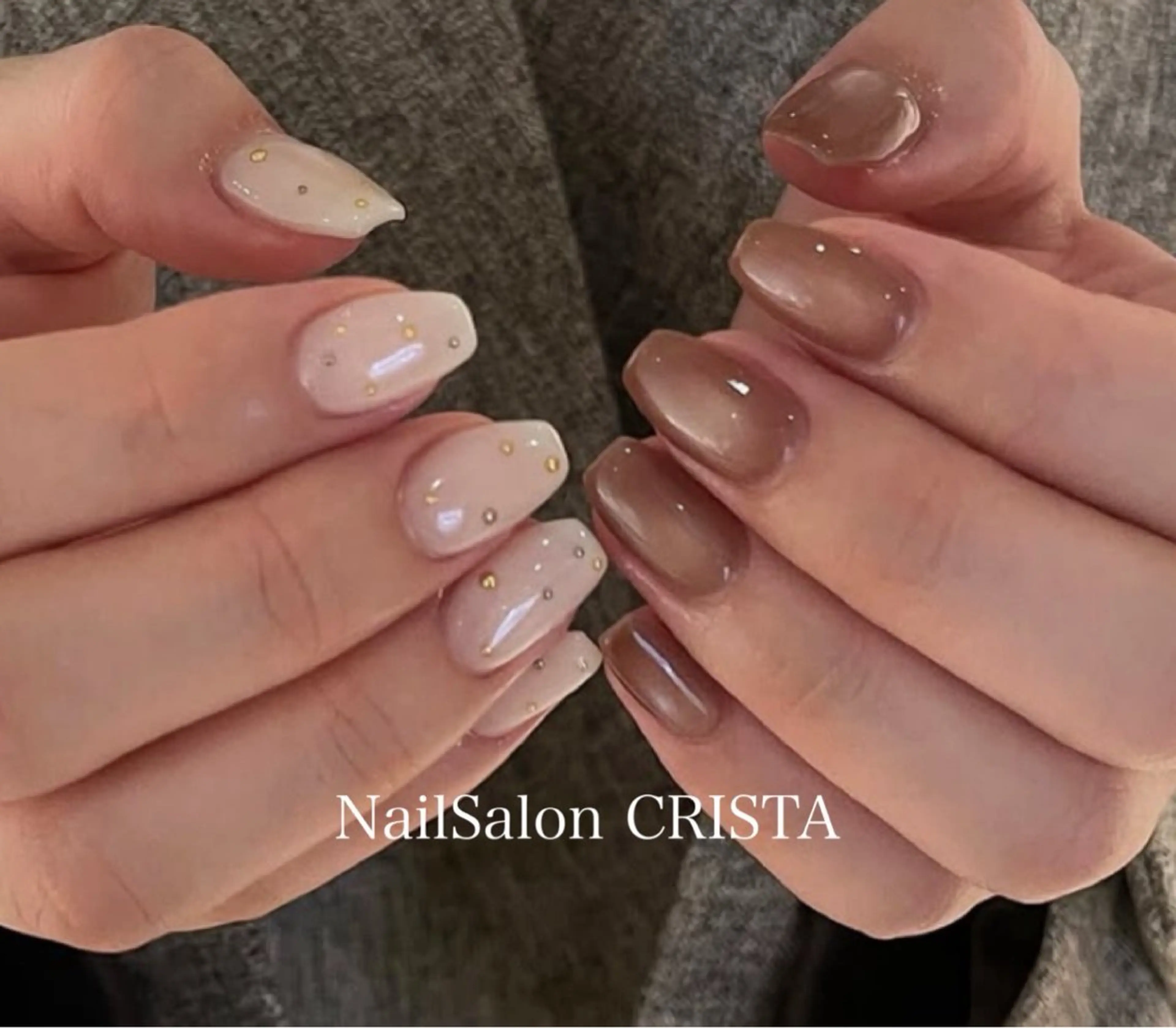 ネイル ブラウン ゴールド キラキラネイル マグネットネイル ハンドネイル Nail Salon CRISTA所属・CRISTA chikakoのネイルデザイン