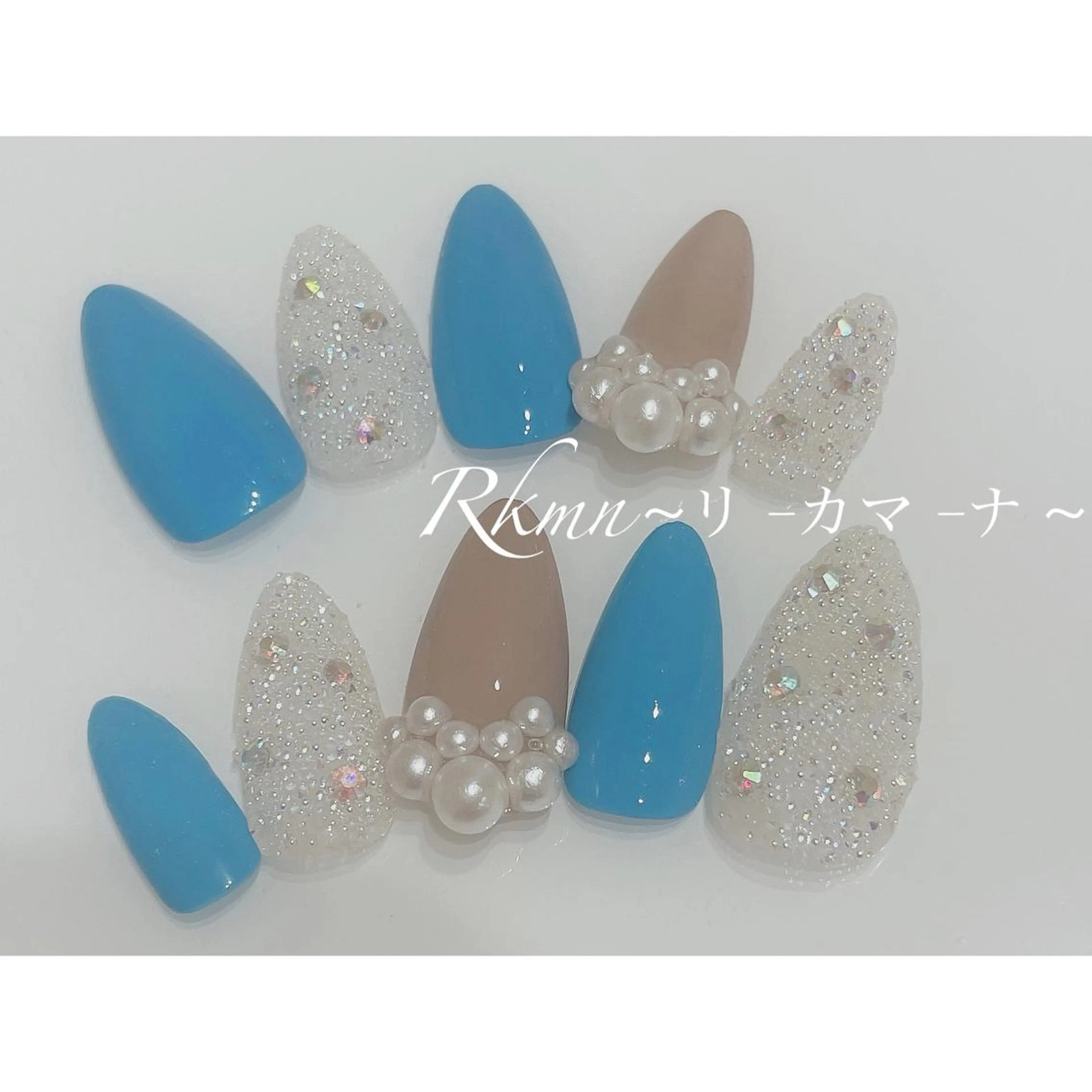 ネイル アートネイル ブルー 春ネイル ネイルチップ ハンドネイル フットネイル ハンドケア Rkmn ~リ-カマ-ナ~のネイルデザイン
