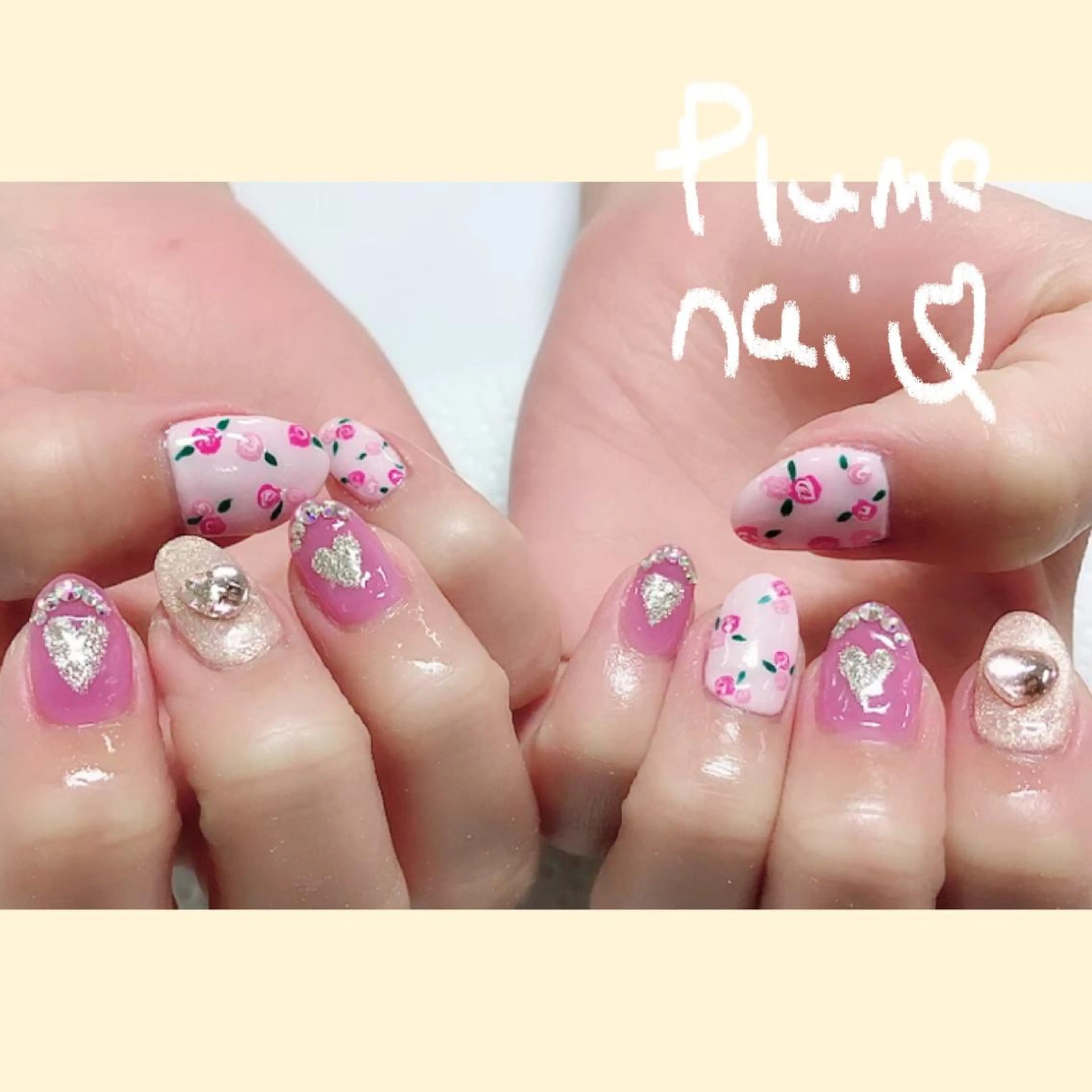 ネイル フラワーネイル ハート キラキラネイル 韓国ネイル ストーンネイル ハンドネイル plume nail ☆韓国ネイルのネイルデザイン