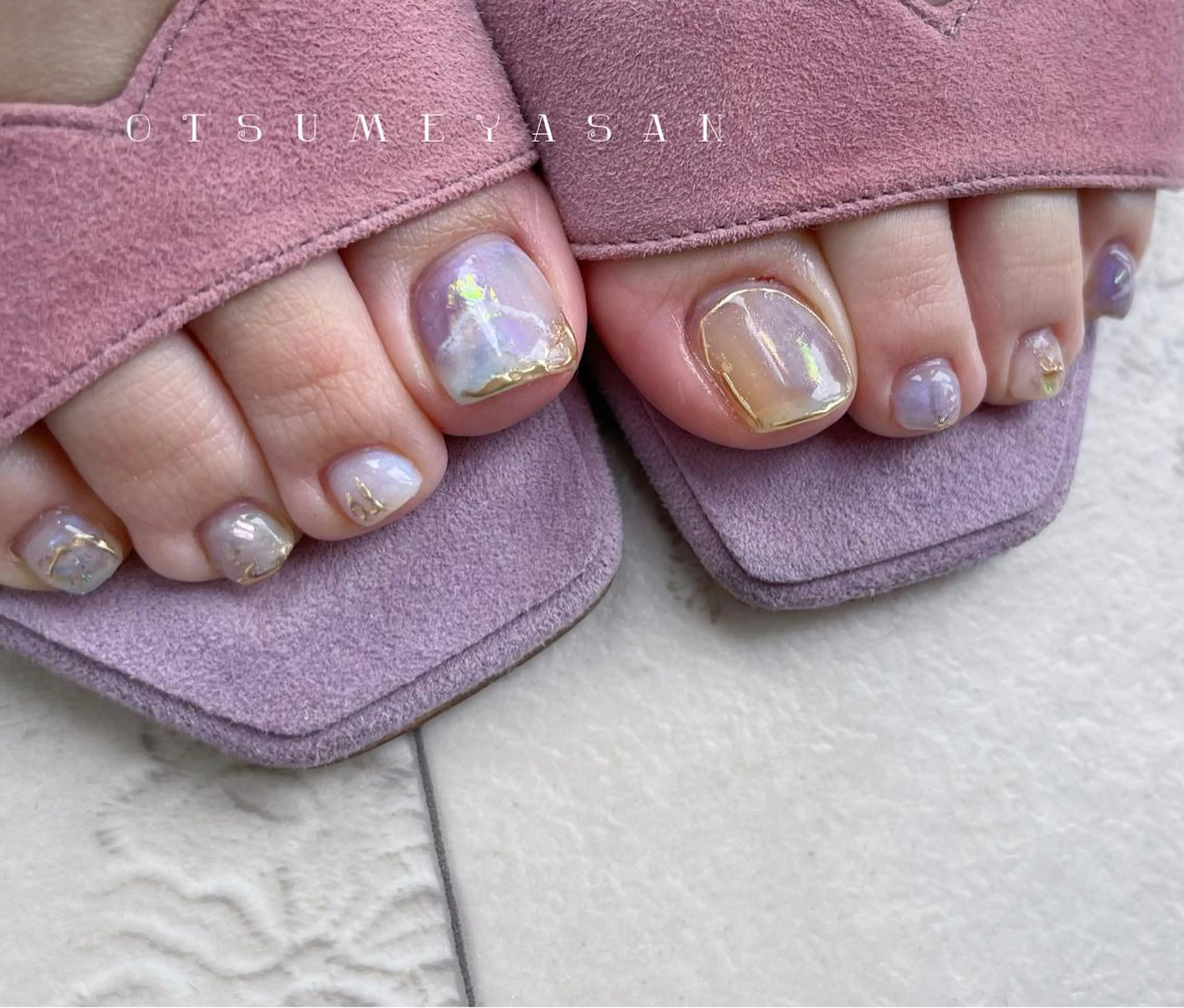 ネイル ブルー フットネイル ゴールド 韓国ネイル マグネットネイル otsumeyasan所属・わたなべ ちかのネイルデザイン