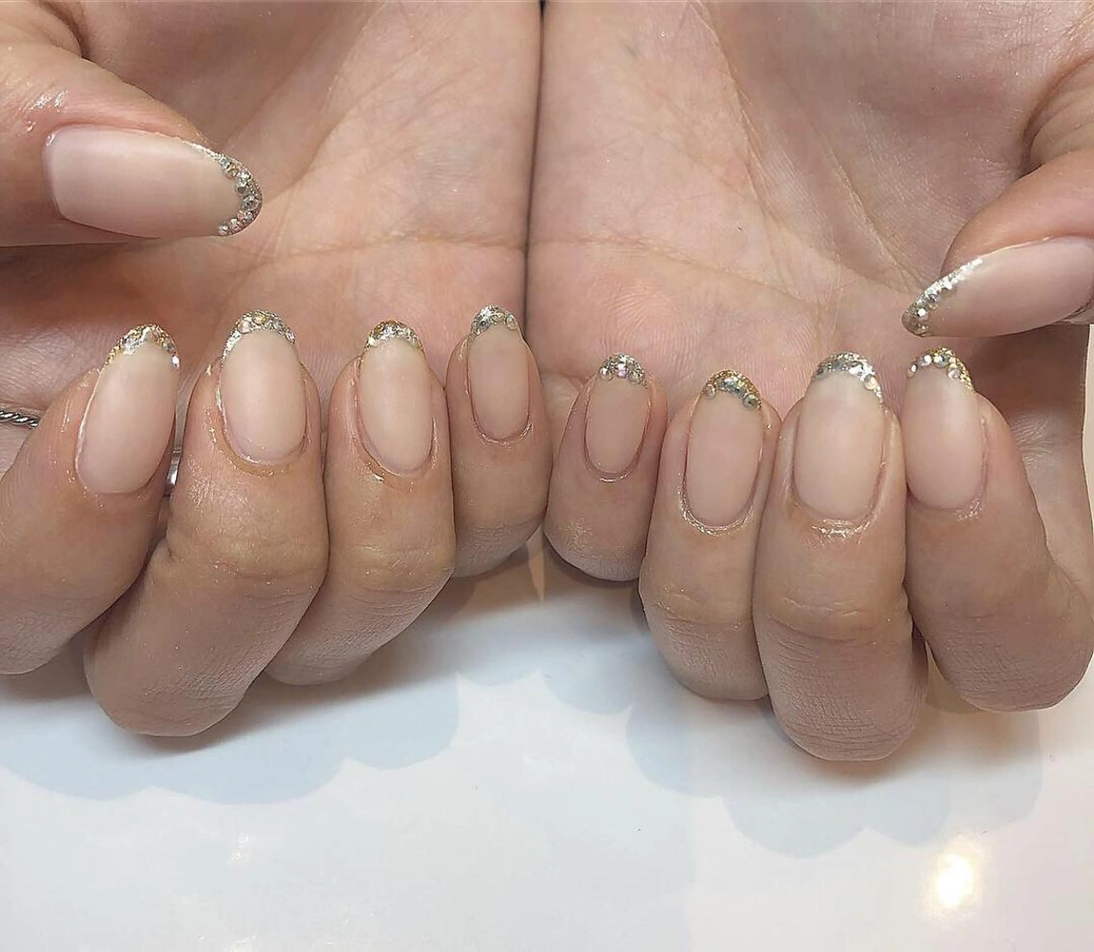 ネイル フレンチネイル ラメ(グリッター) マットネイル ハンドネイル 鶴田୨ৎmaison de NALIのネイルデザイン