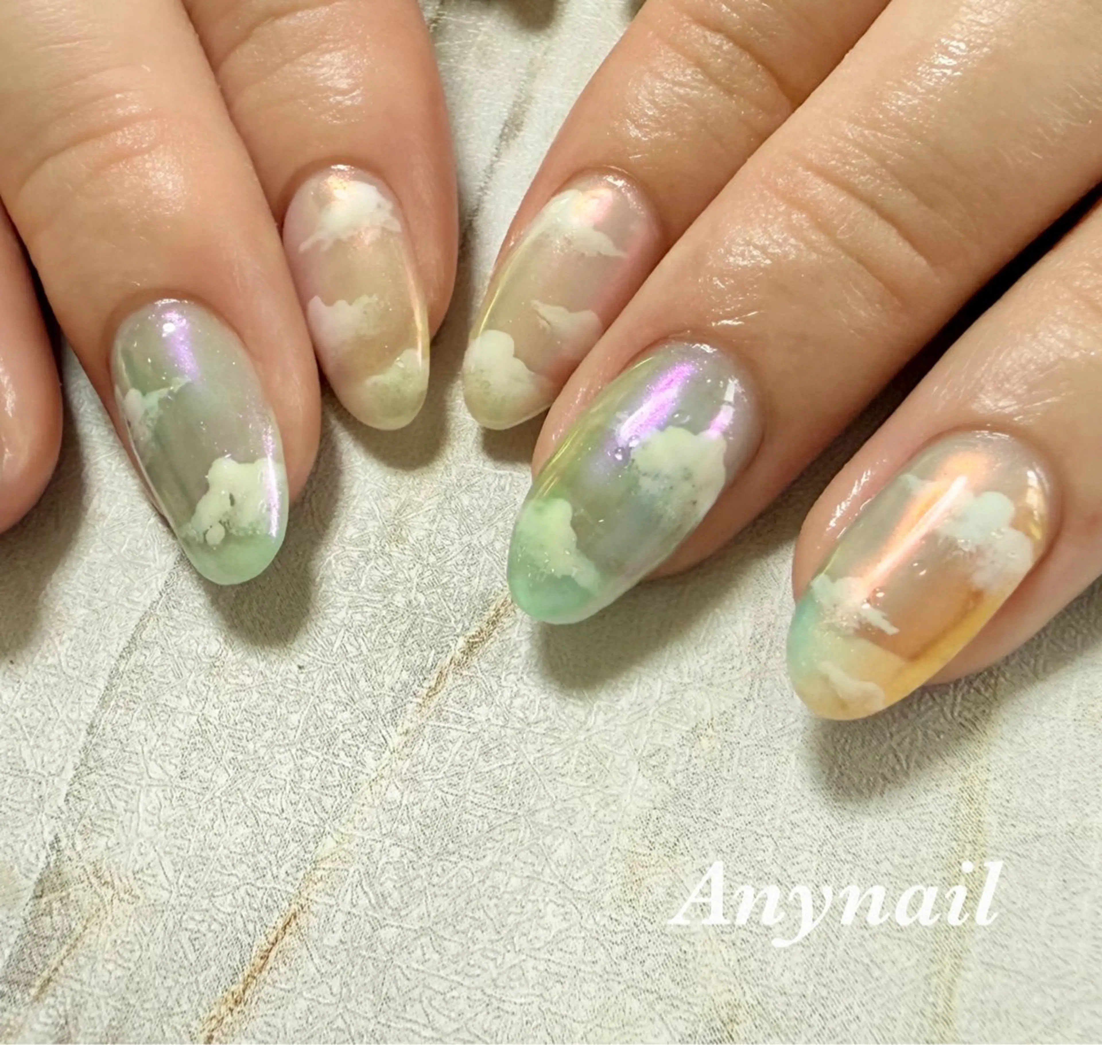 ネイル アートネイル オーロラネイル ブルー クリアネイル 岩澤 恵子のネイルデザイン