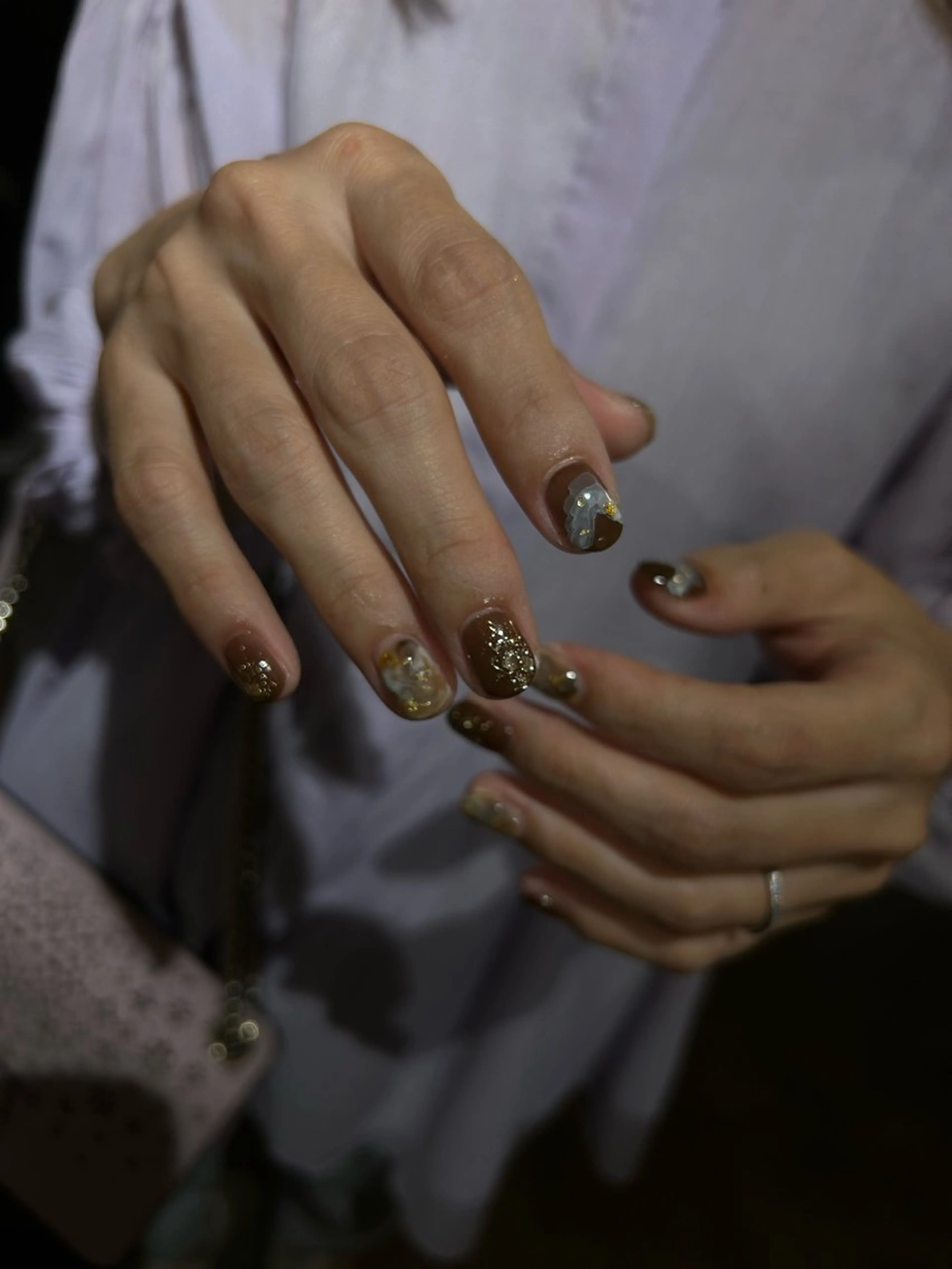 ネイル ブラウン ゴールド 韓国ネイル ニュアンスネイル nail salon ideal所属・ideal wakanaのネイルデザイン