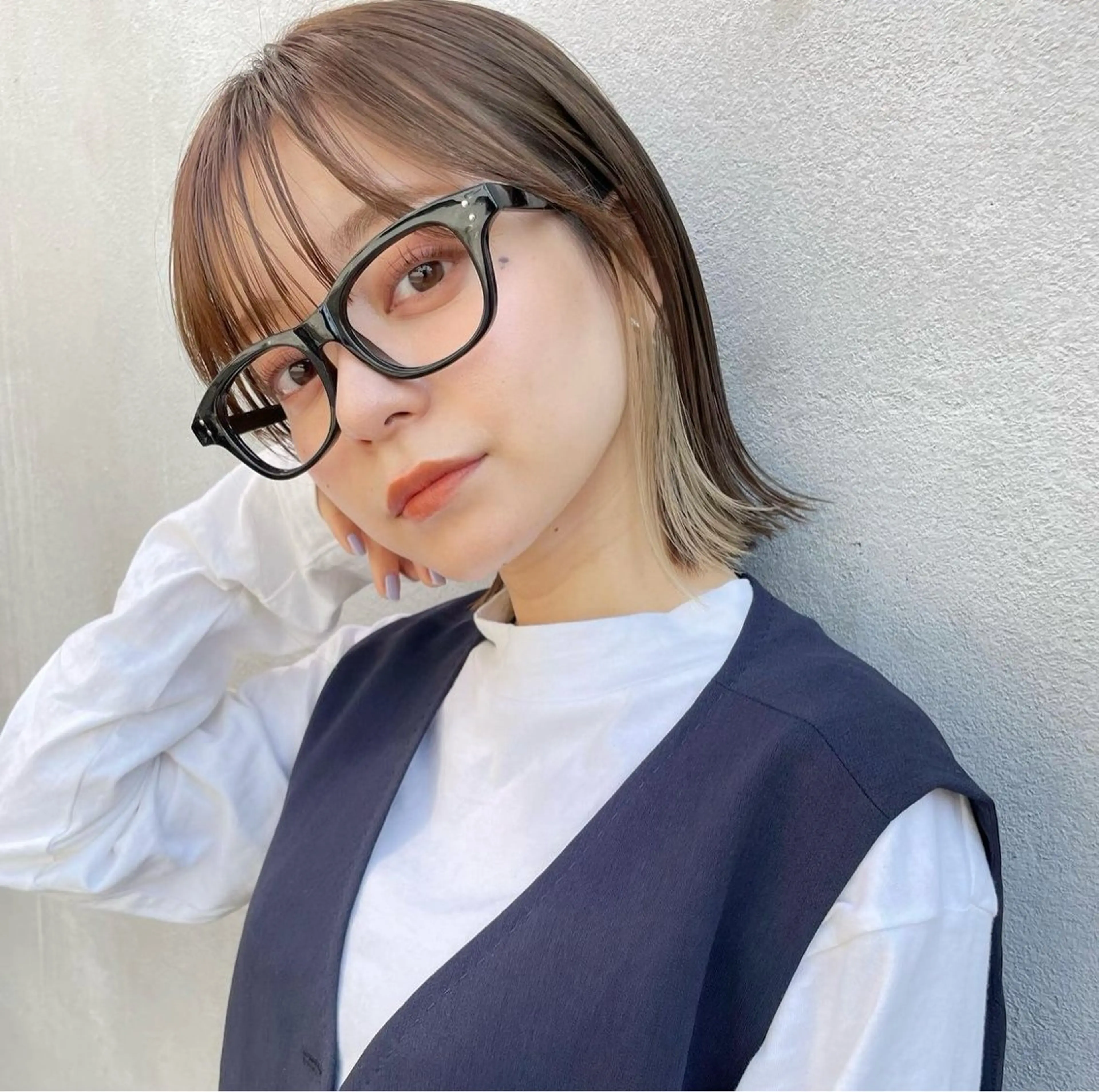 ミディアム カラー 切りっぱなしボブ ベージュカラー ミルクティーベージュ ボブ 店長/ボブ/ 縮毛矯正/清水祥偉のヘアスタイル