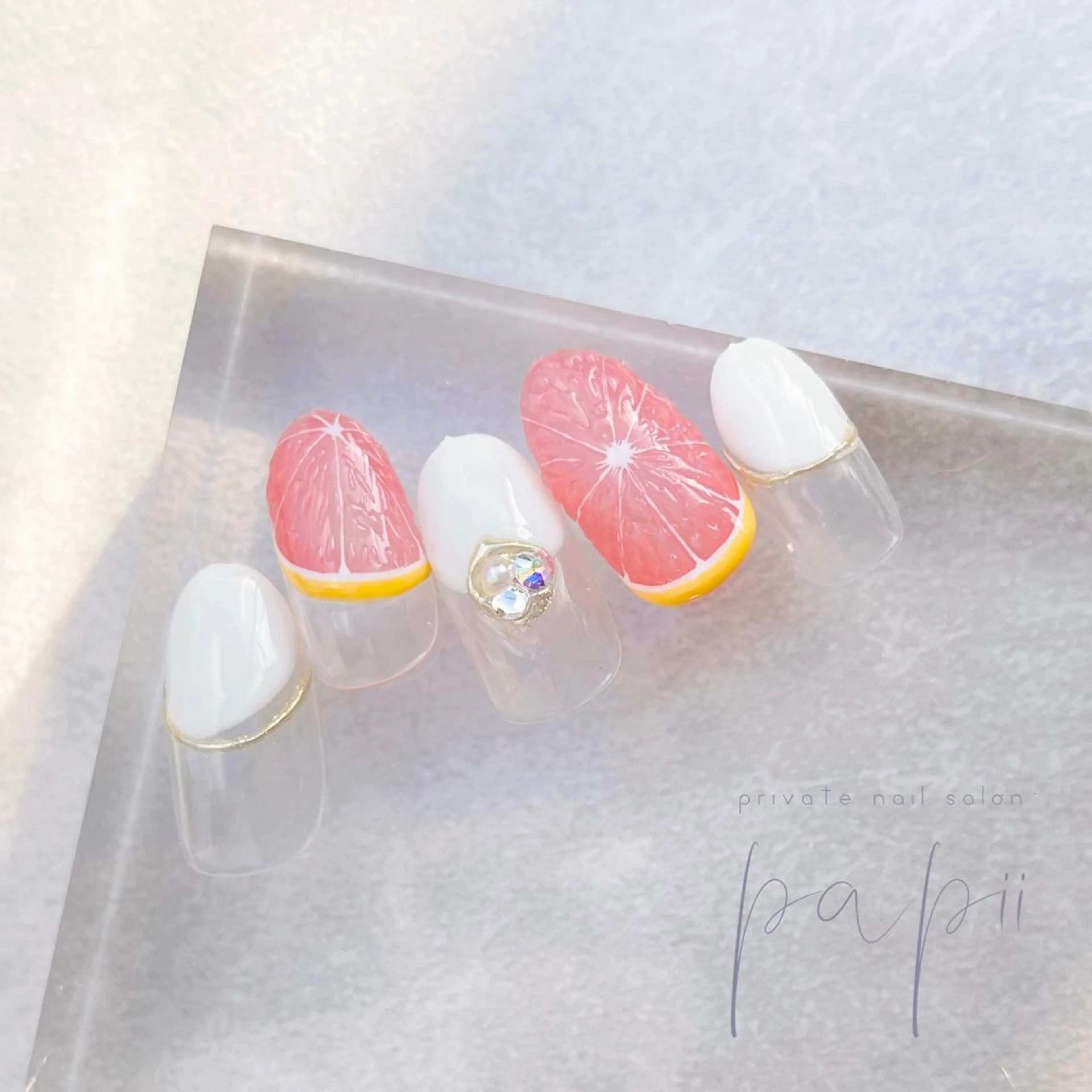 ネイル フレンチネイル オレンジ ピンク ハンドネイル private nail salon papii所属・papii☆ kurodaのネイルデザイン