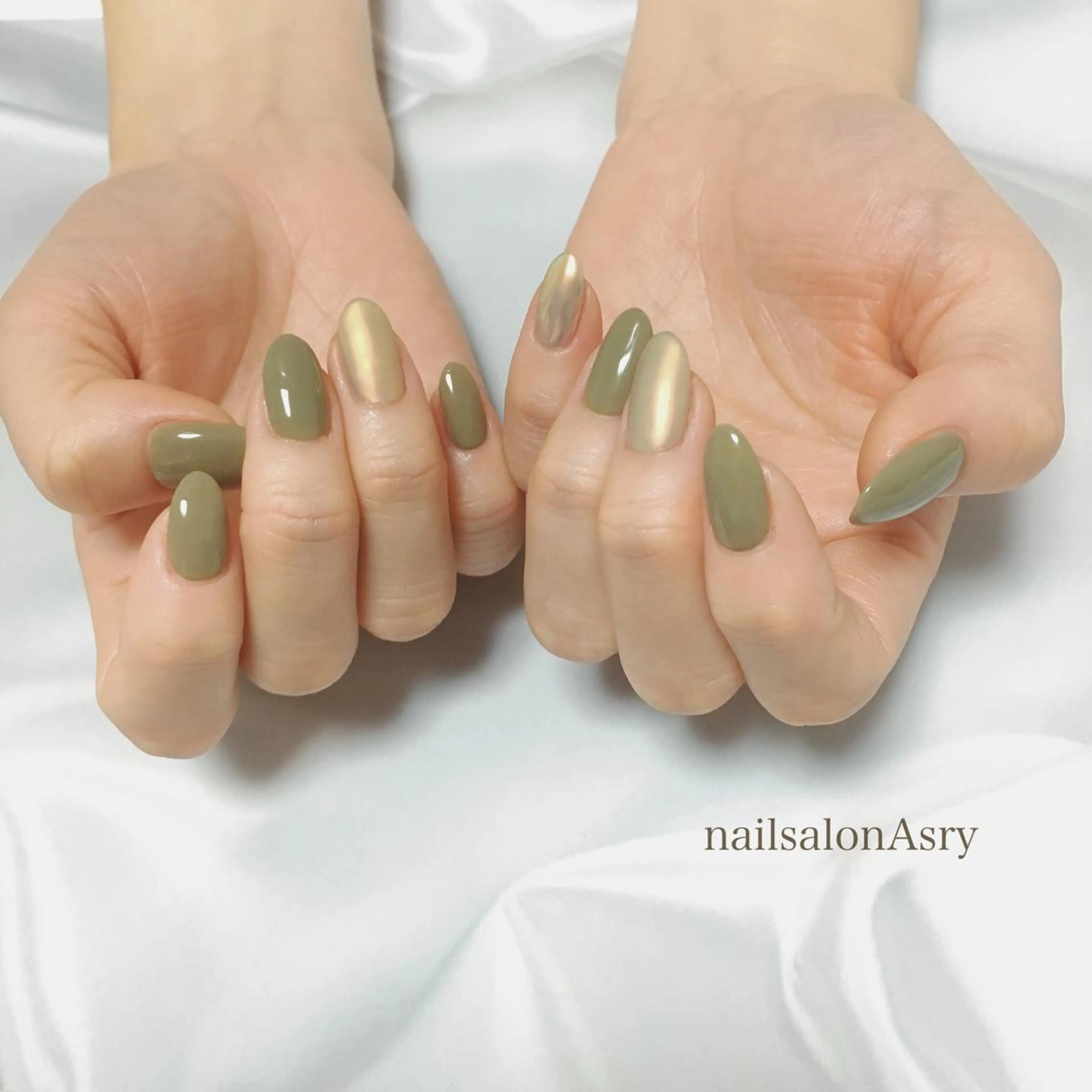 ネイル ミラーネイル ピスタチオネイル nailsalon Asryのネイルデザイン